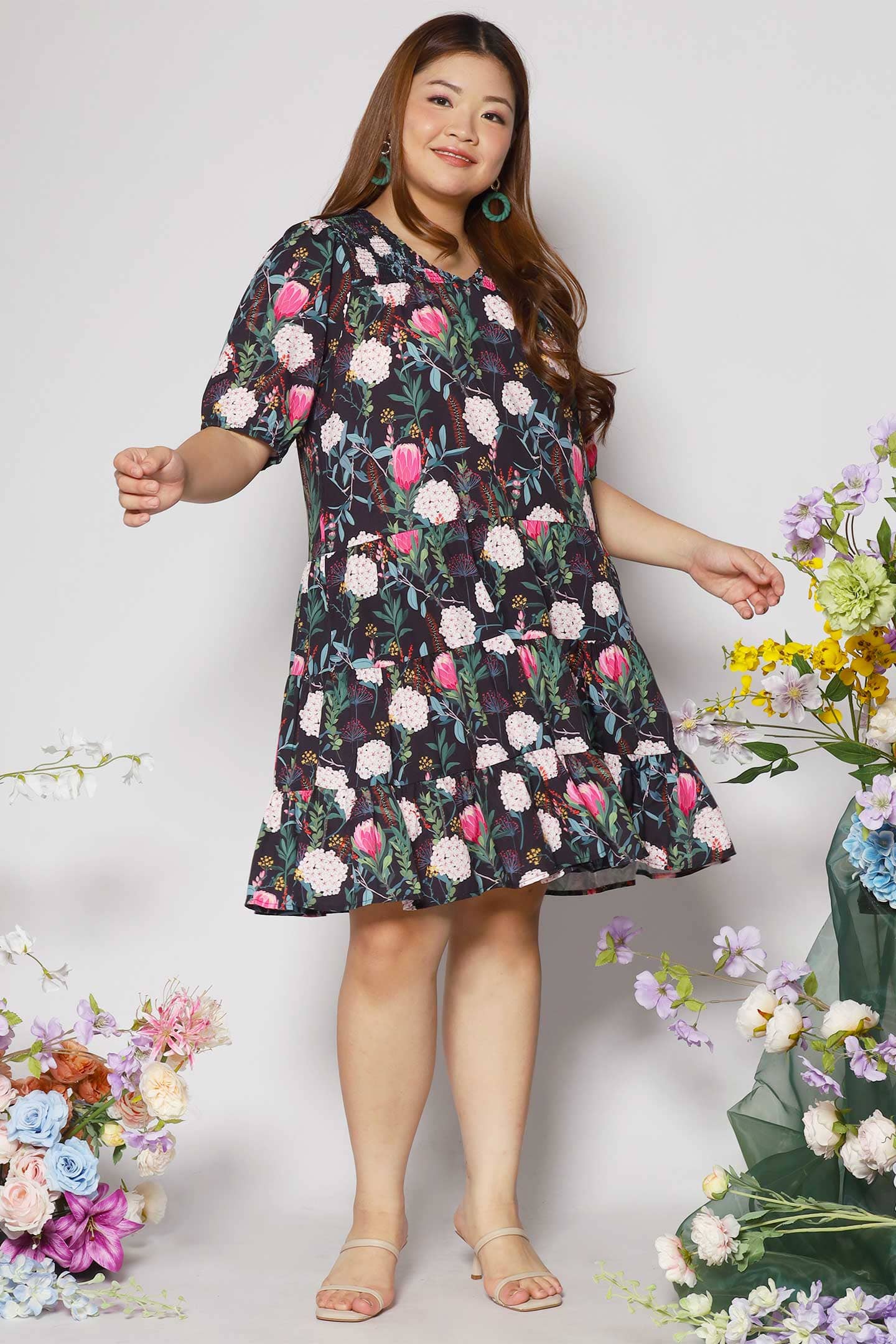 Melbourne Dress in Pink Poppies