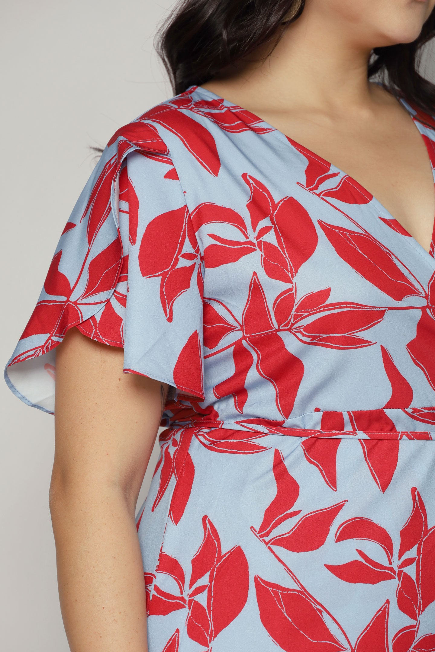 Minnie Wrap Dress in Red Blue Fern