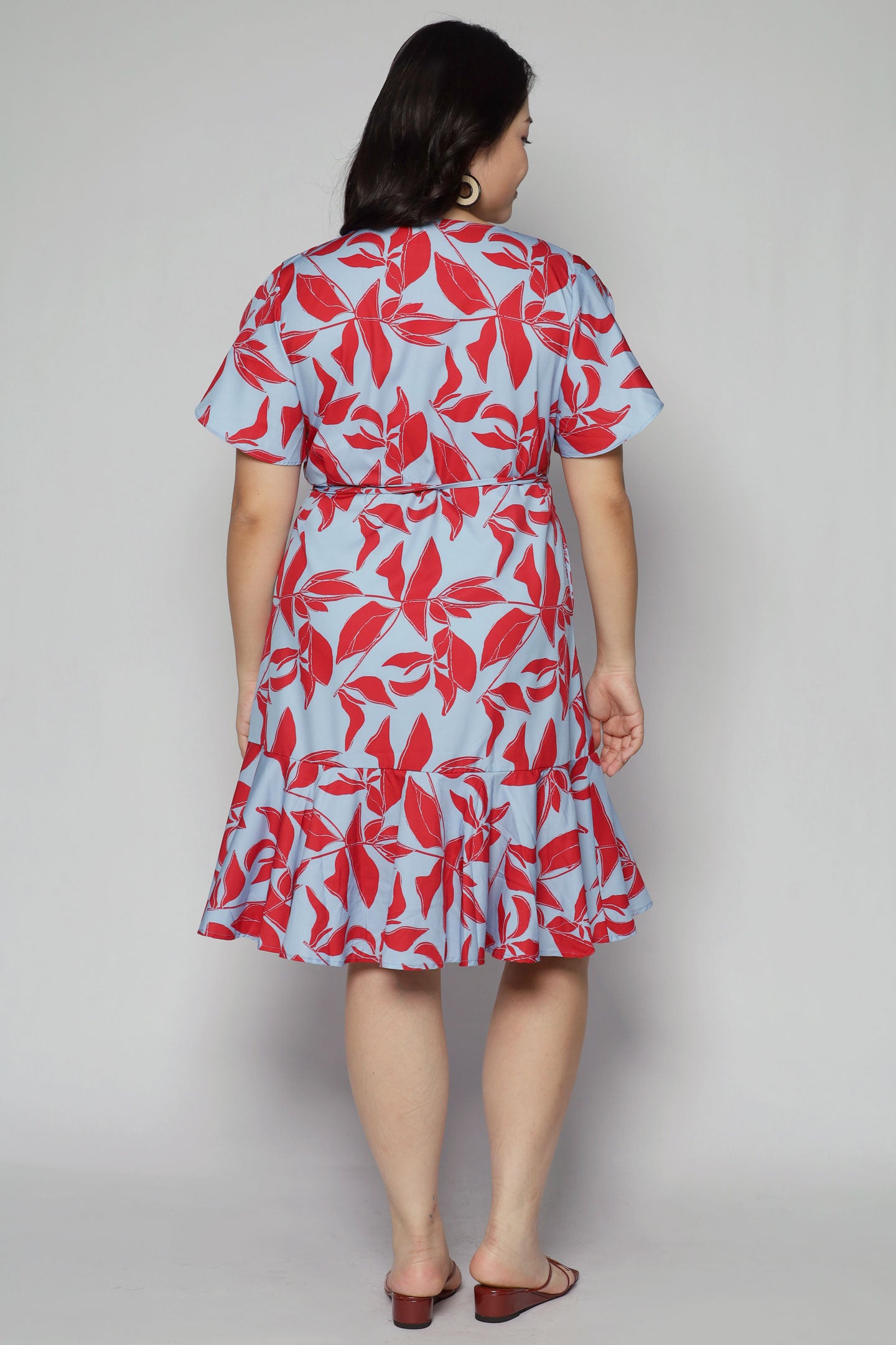 Minnie Wrap Dress in Red Blue Fern