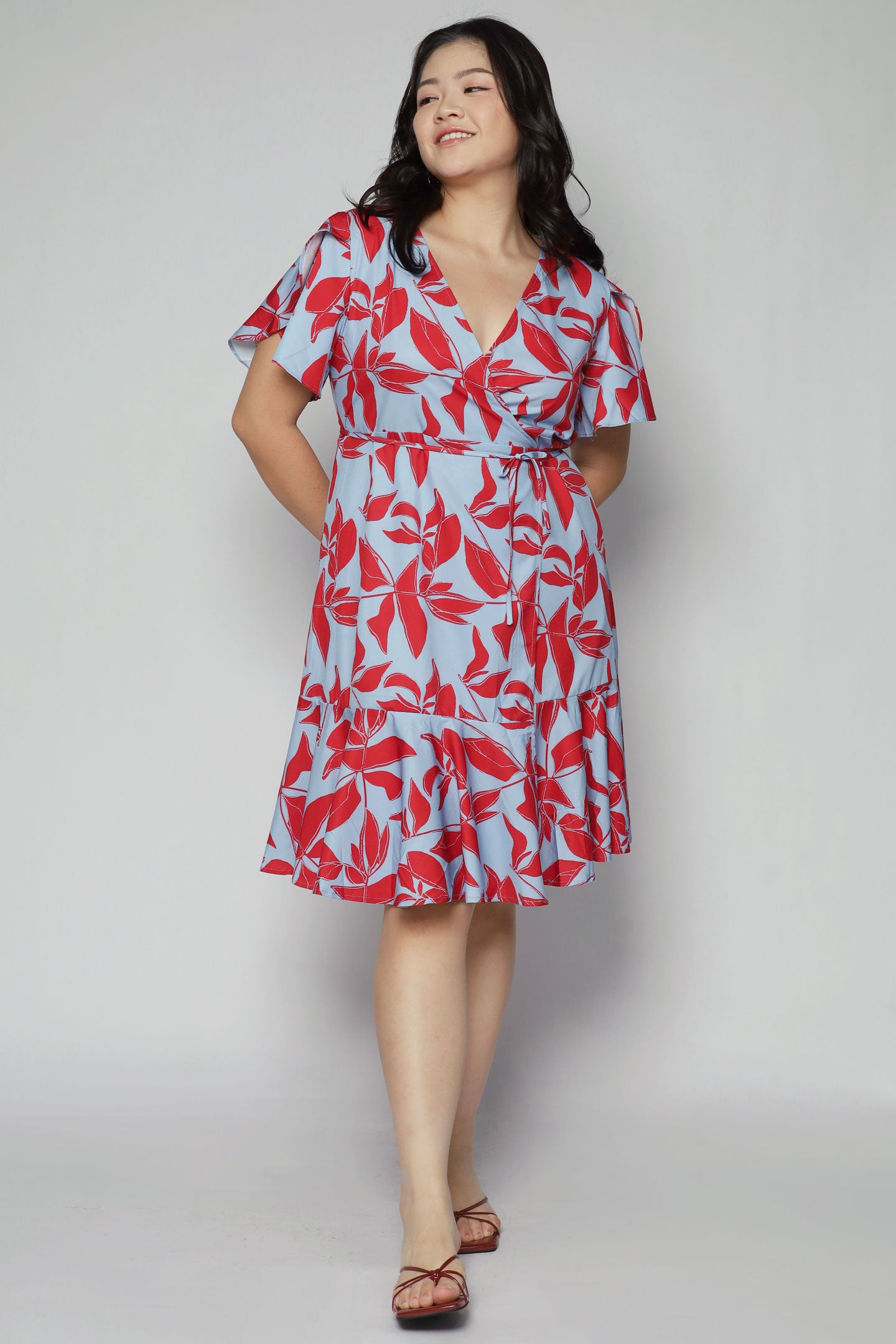 Minnie Wrap Dress in Red Blue Fern