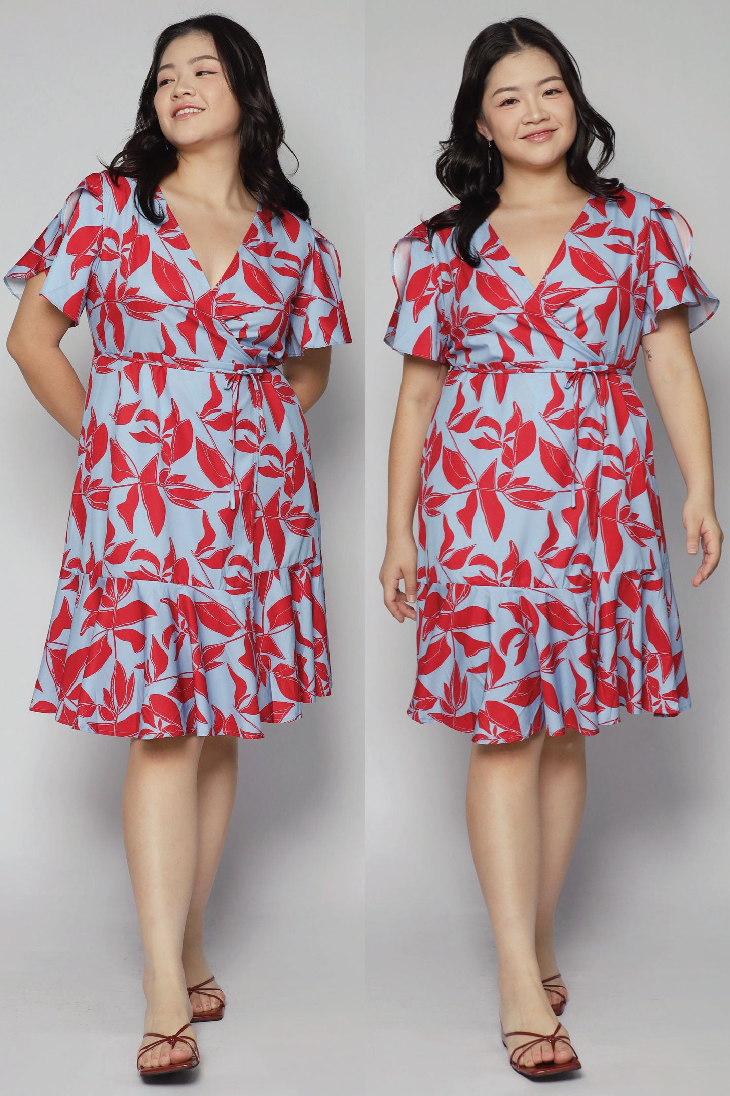 Minnie Wrap Dress in Red Blue Fern