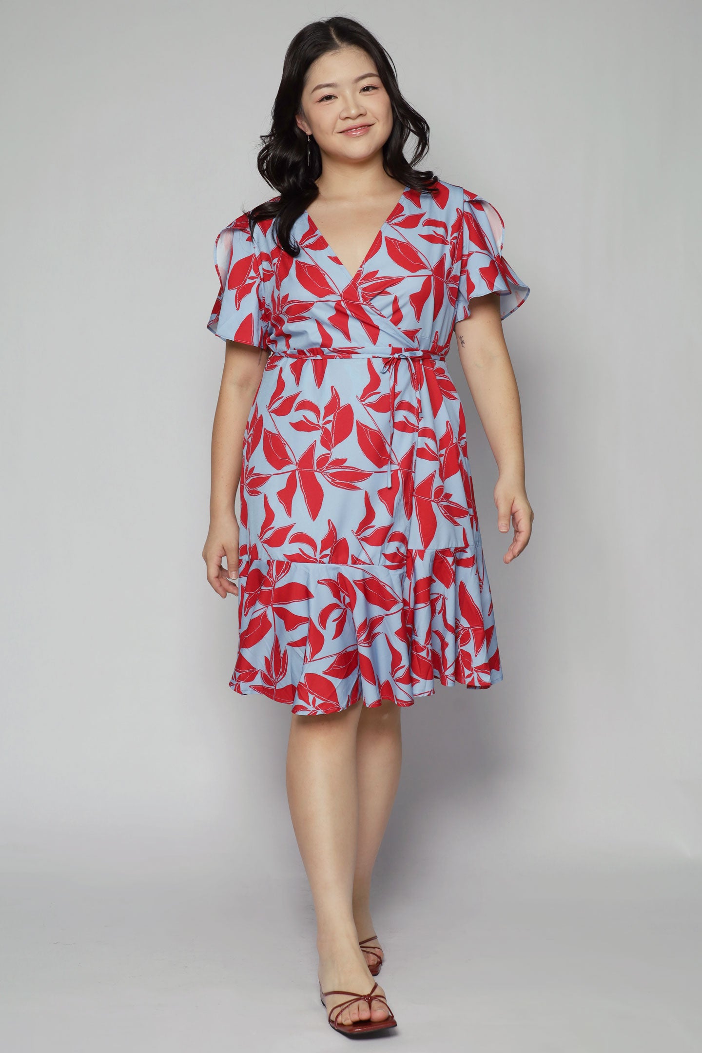 Minnie Wrap Dress in Red Blue Fern