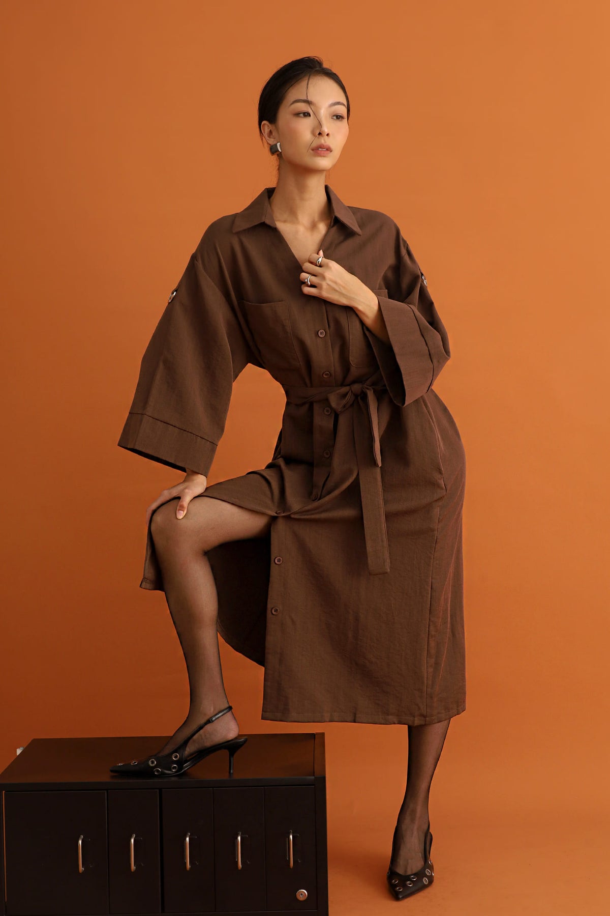 CHOSEN - Monaco Trench Coat Dress in Cocoa Brown