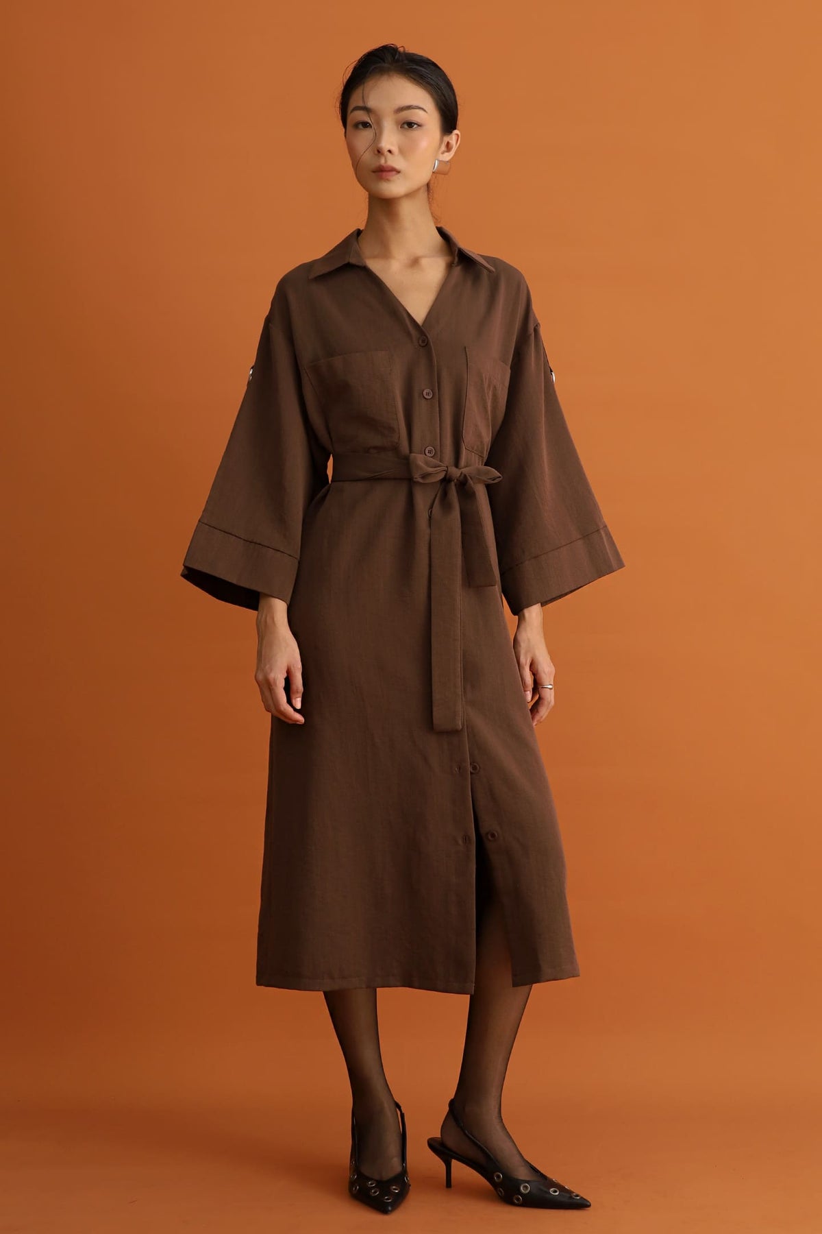CHOSEN - Monaco Trench Coat Dress in Cocoa Brown