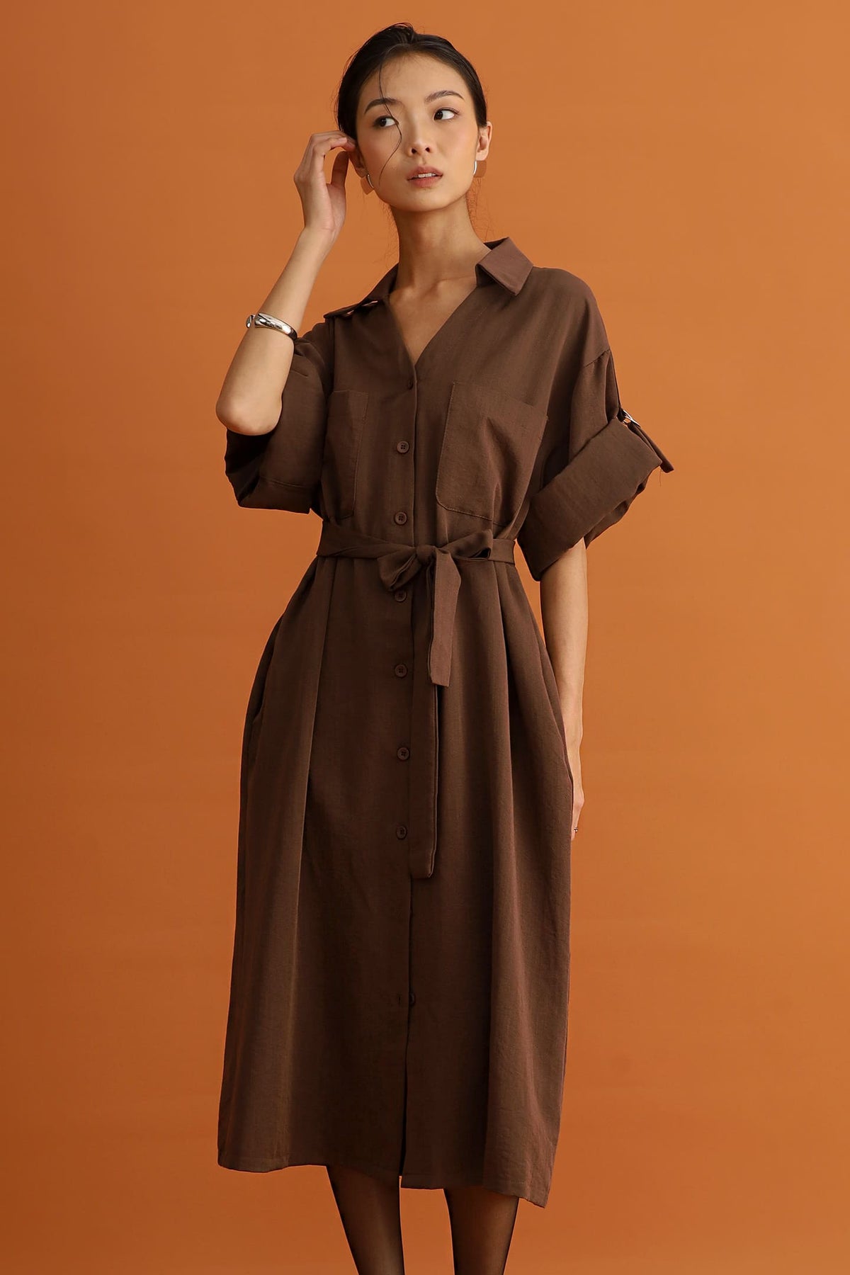 CHOSEN - Monaco Trench Coat Dress in Cocoa Brown