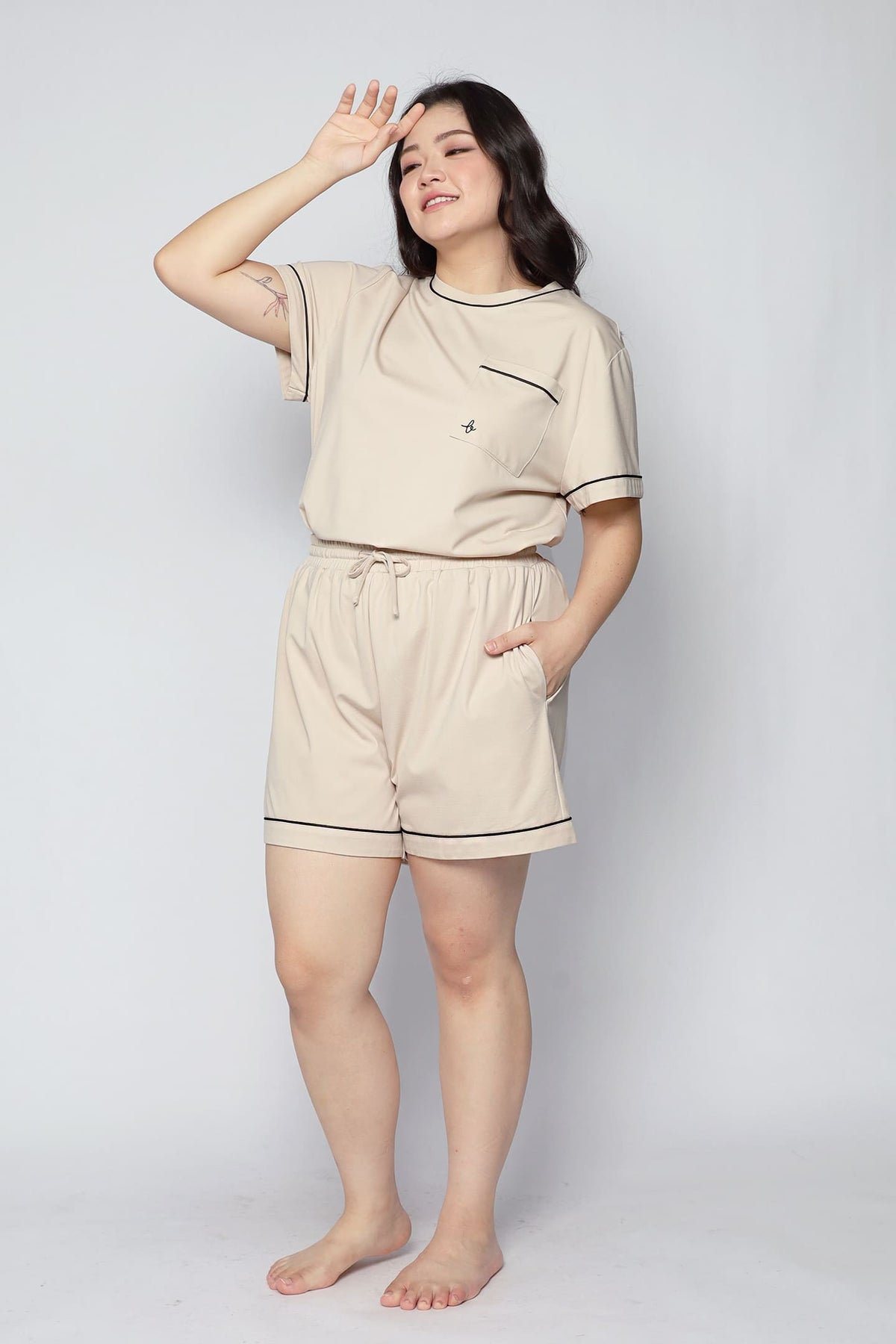 TENCEL - Nap Queen Pyjamas Shorts Set in Cookies Cream