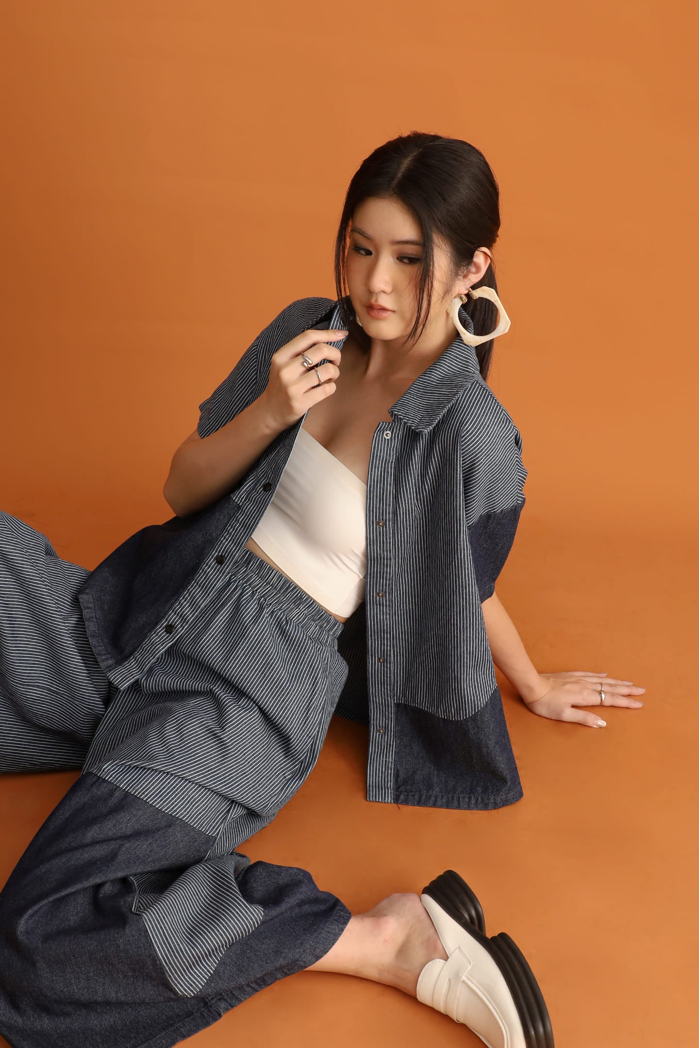 CHOSEN - No Curfew Pinstripes Denim Top