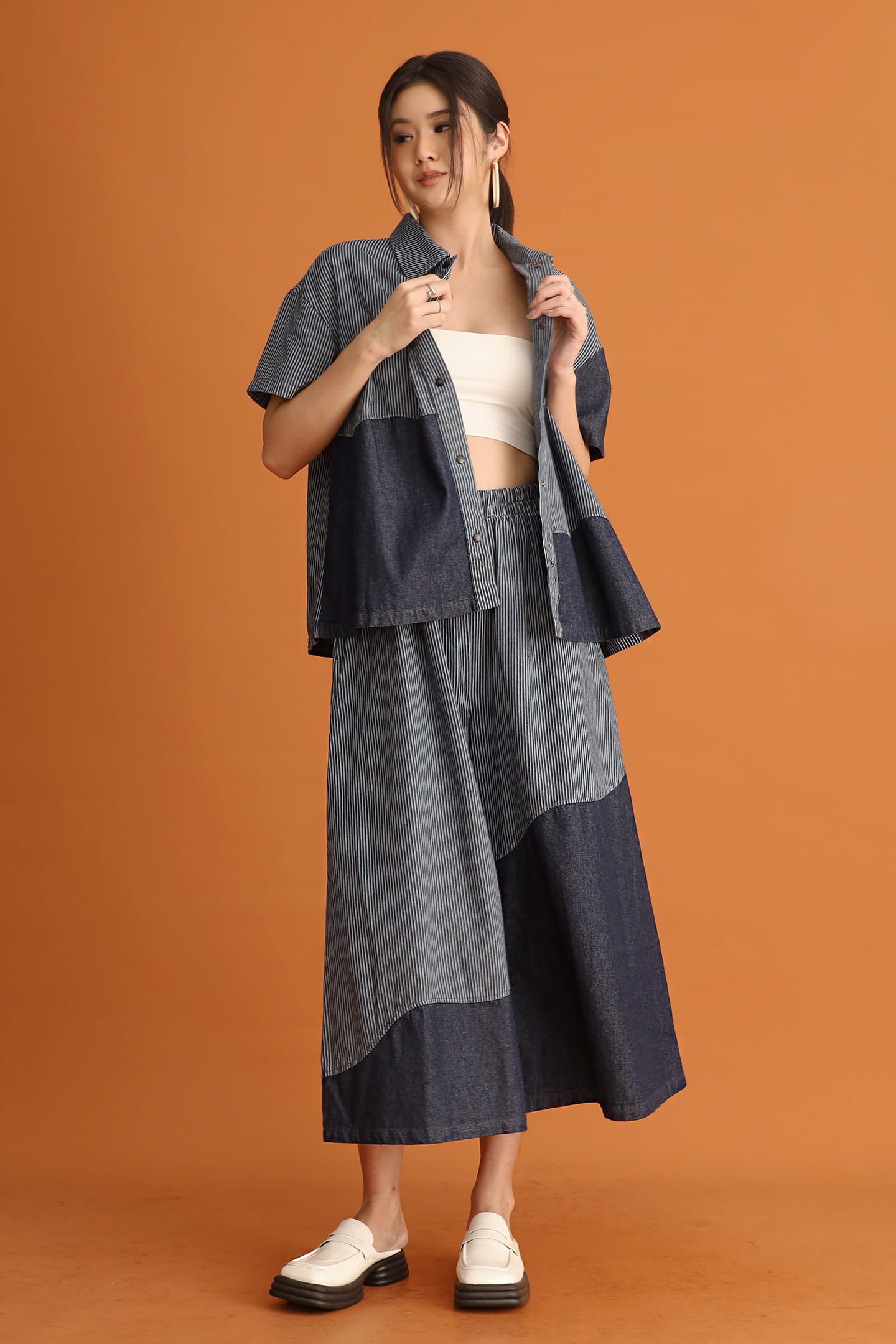 CHOSEN - No Curfew Pinstripes Denim Top