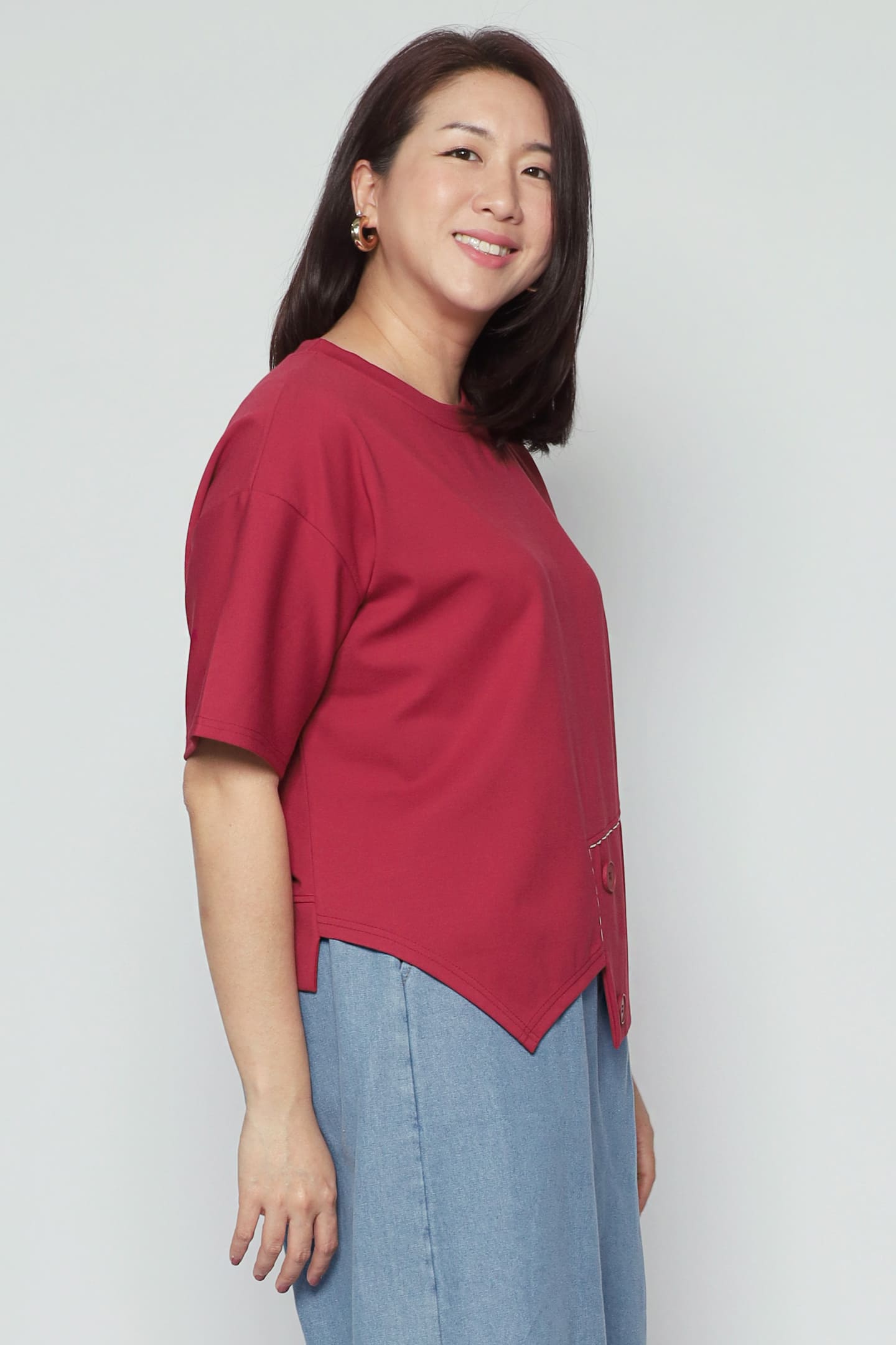 Backorders Easy By TE - Peiling Button Top in Red