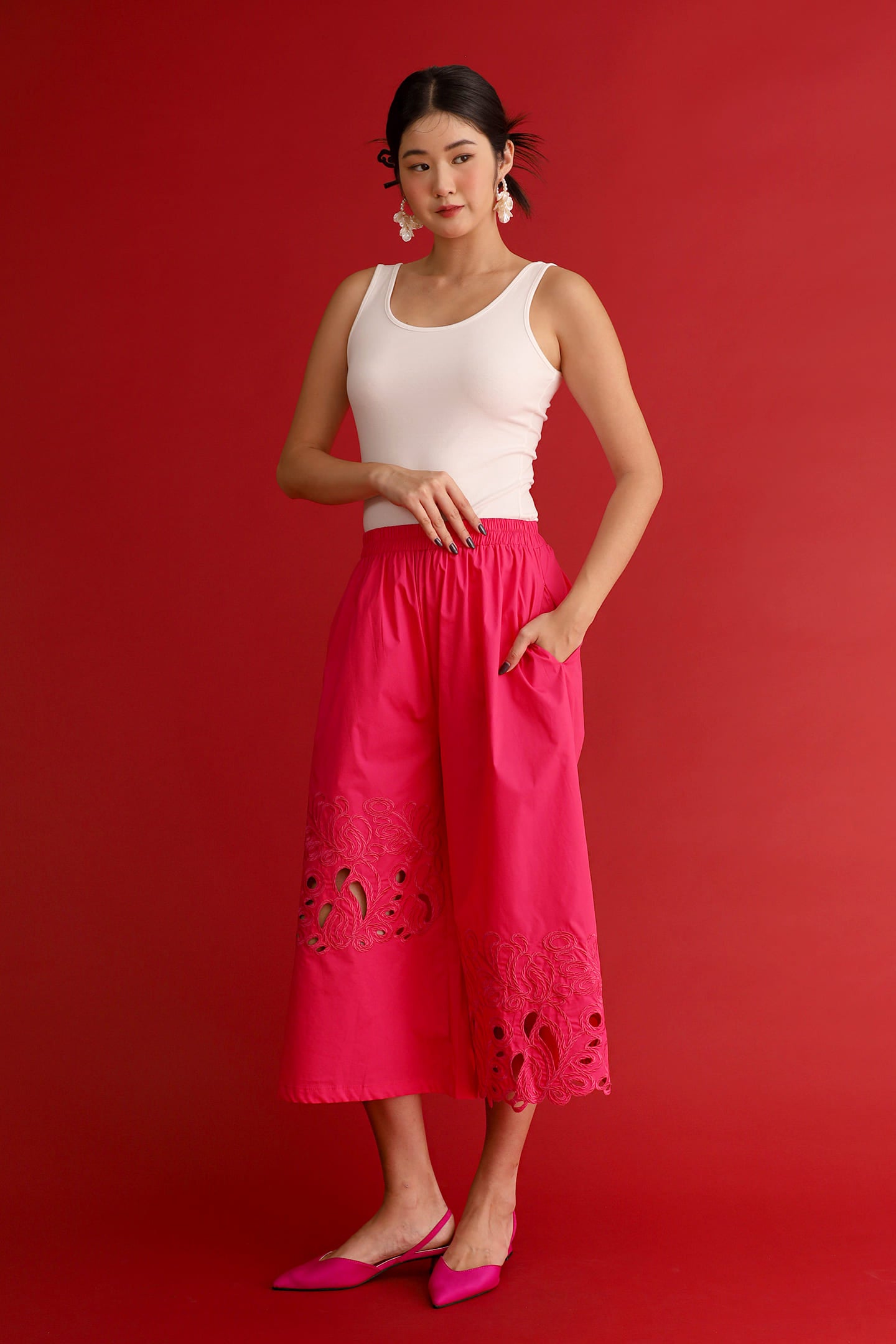 CHOSEN - Pink Reign Embroidered Culottes