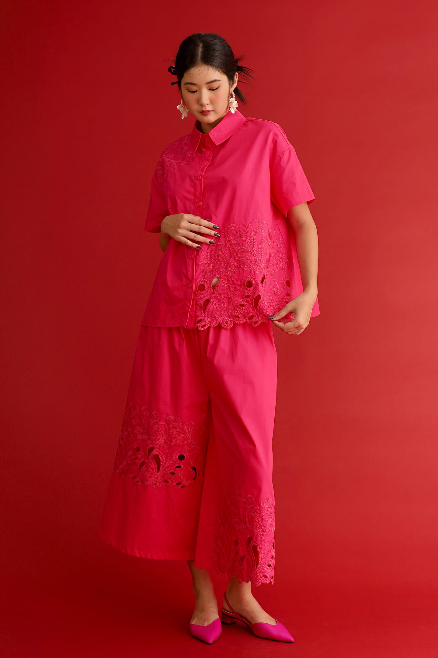 CHOSEN - Pink Reign Embroidered Culottes