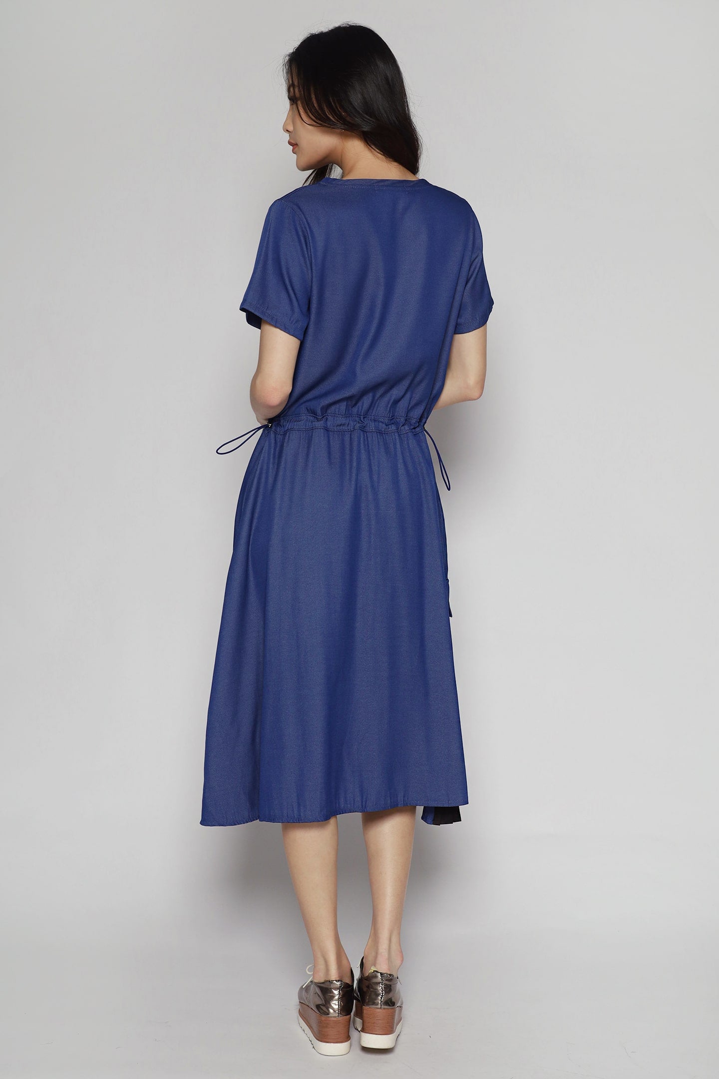 Qian Drawstring Dress in Blue