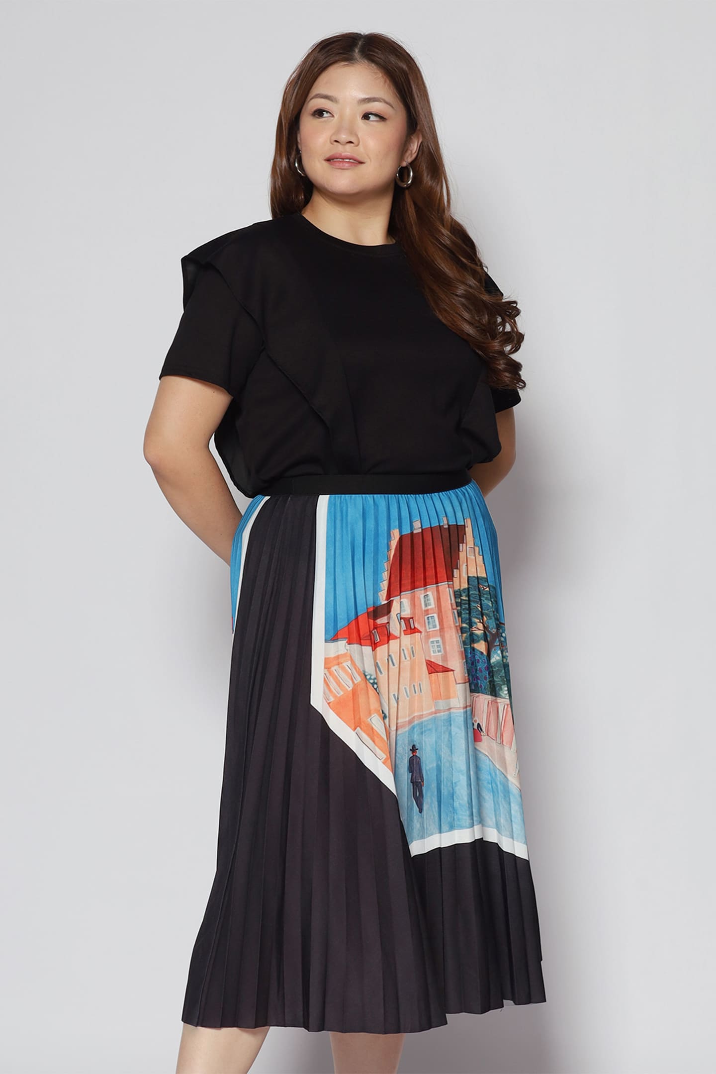 Quaint Building Pleated Skirt