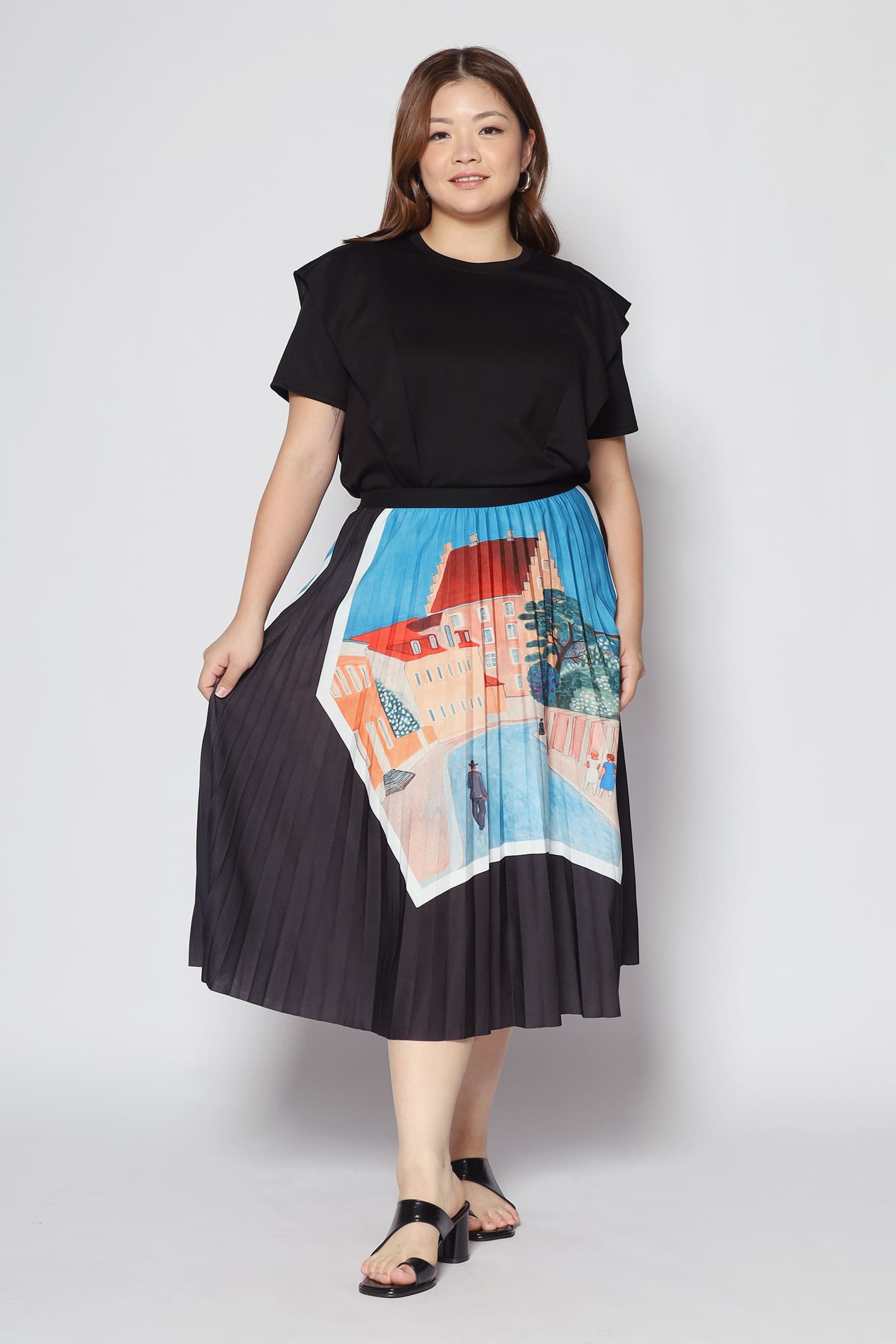 Quaint Building Pleated Skirt