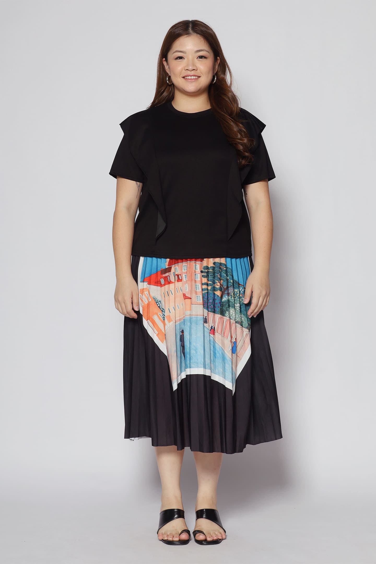 Quaint Building Pleated Skirt