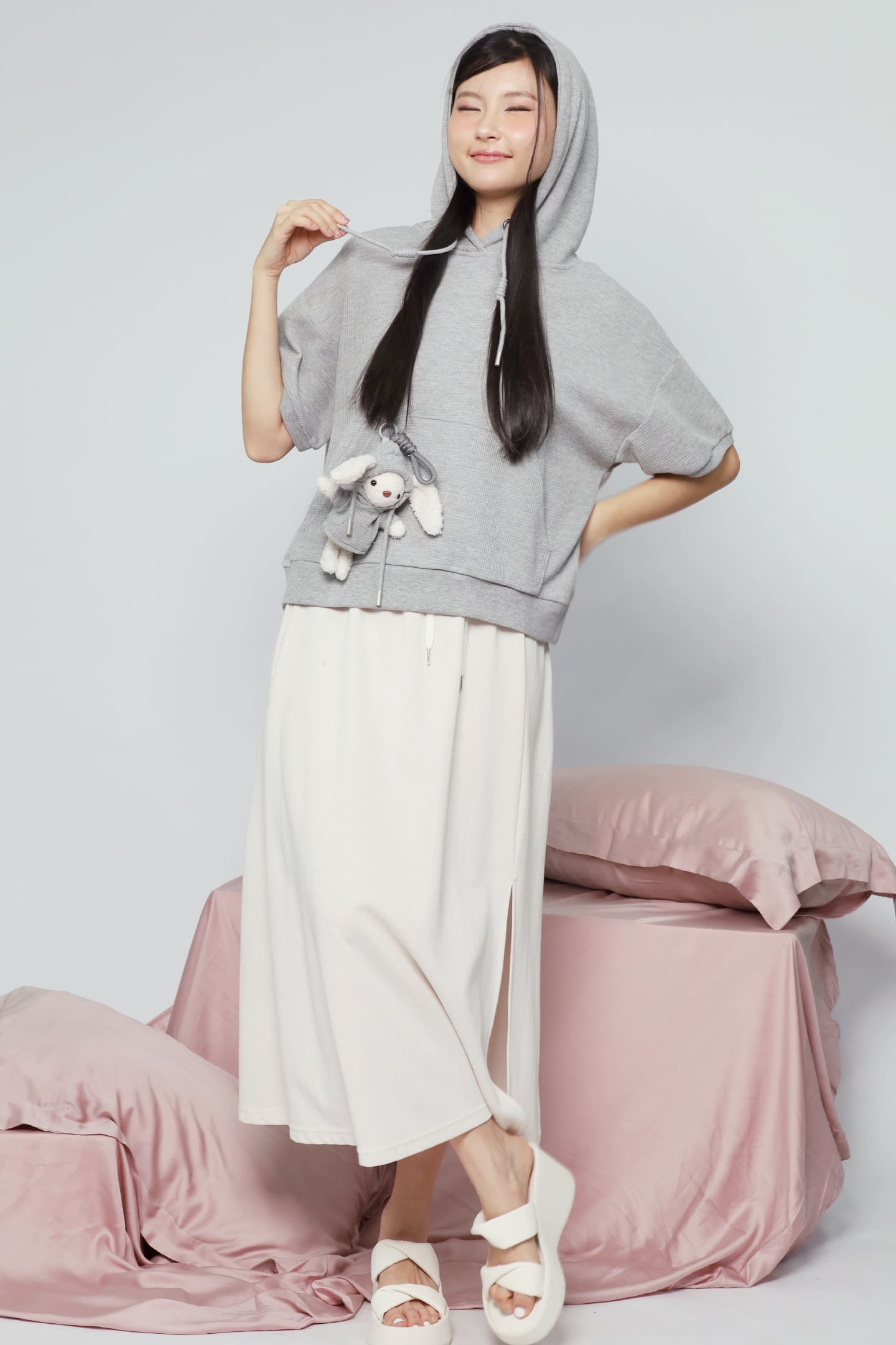 JOY - Rabibi Bunny Hoodie Top in Grey