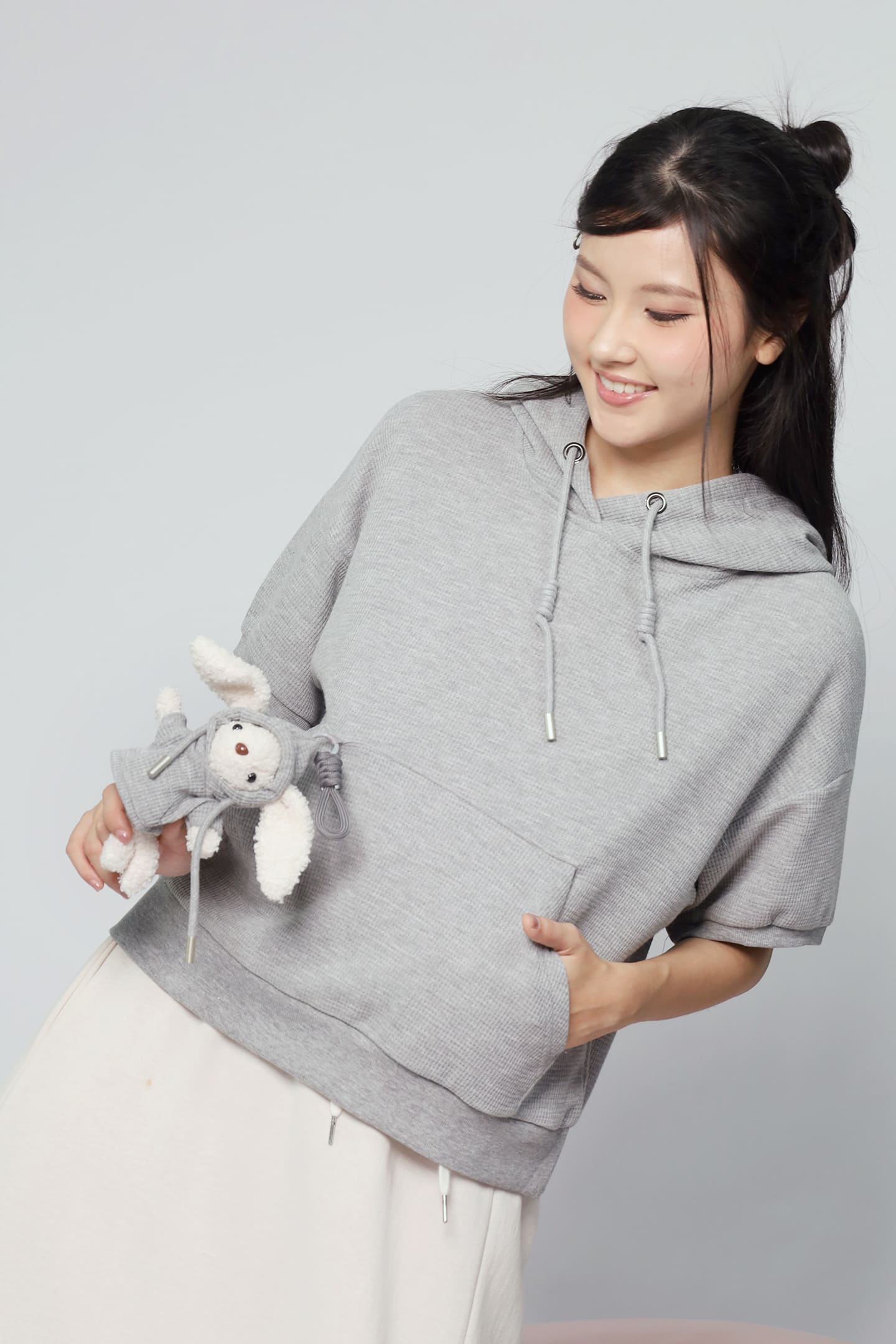JOY - Rabibi Bunny Hoodie Top in Grey
