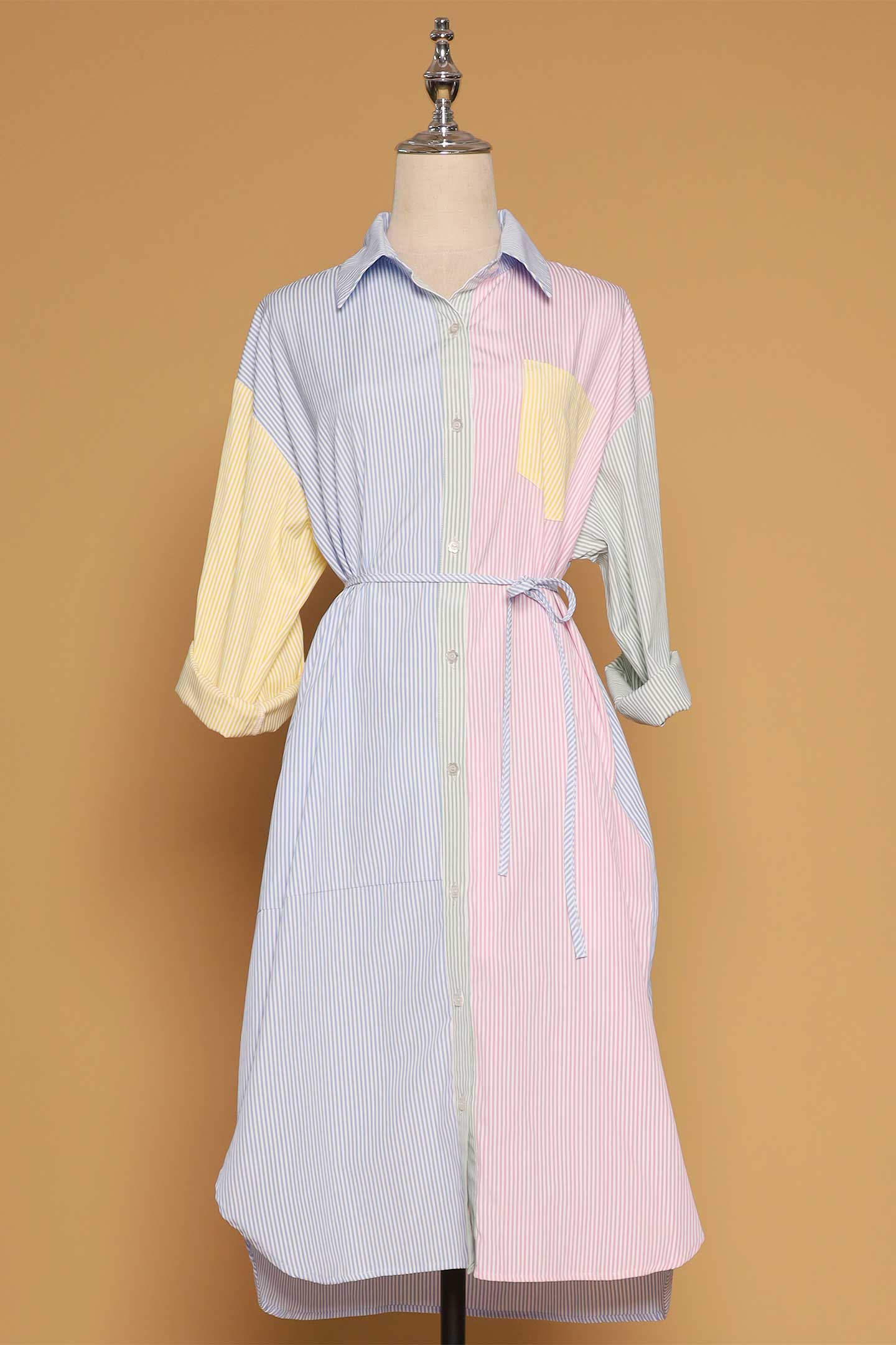 PO - Rainbow Pinstripes Shirt Dress