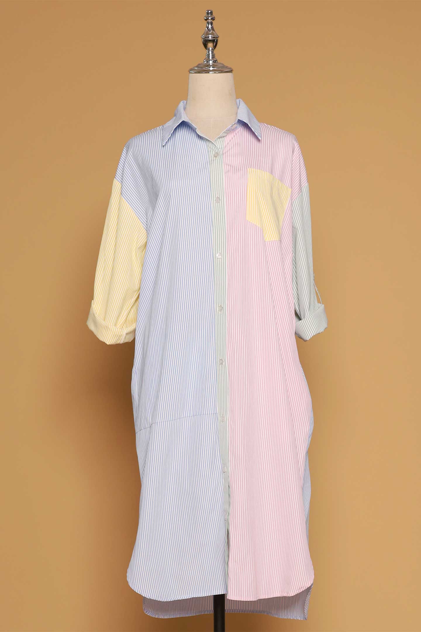 PO - Rainbow Pinstripes Shirt Dress