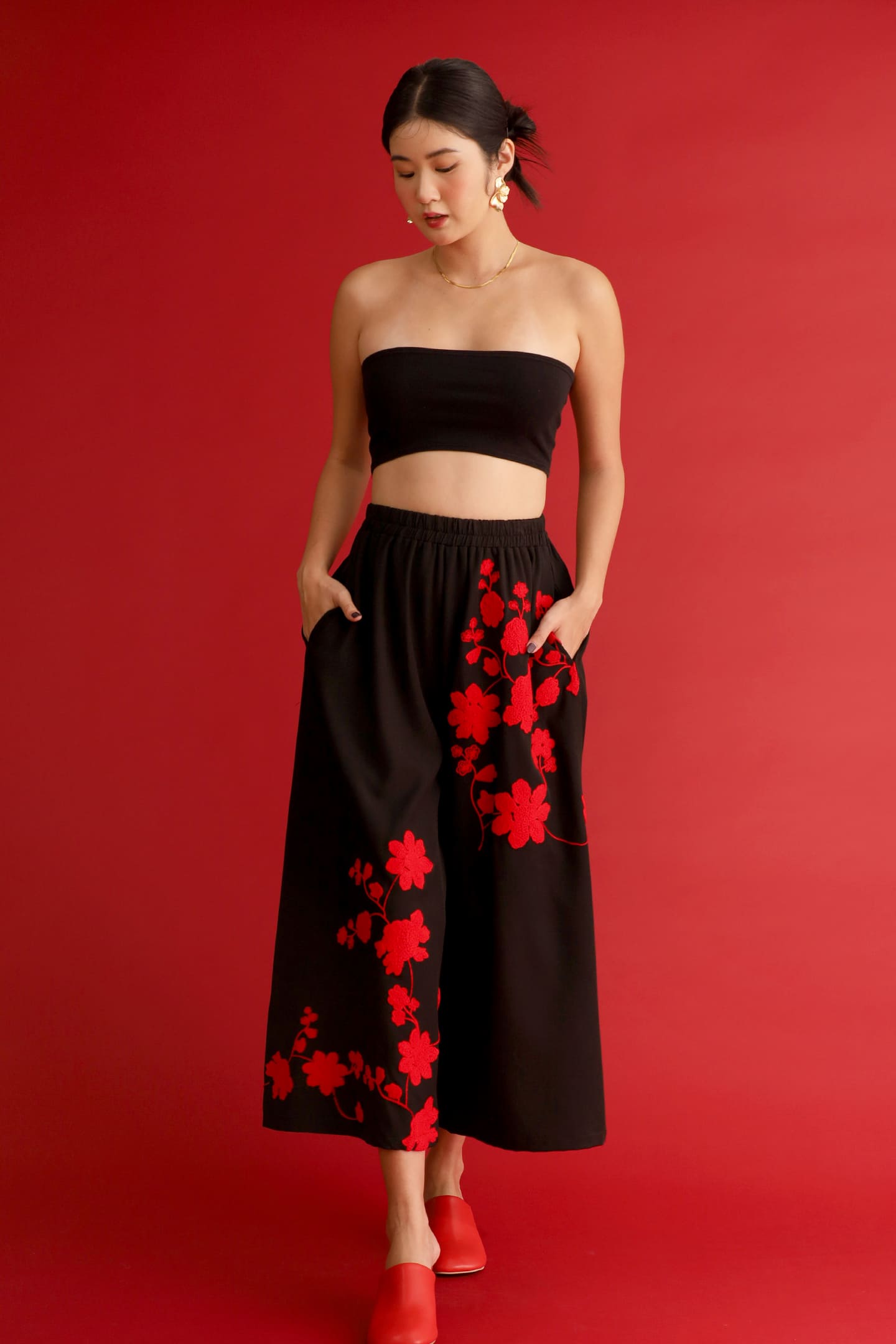 CHOSEN - Red Dynasty Embroidered Pants