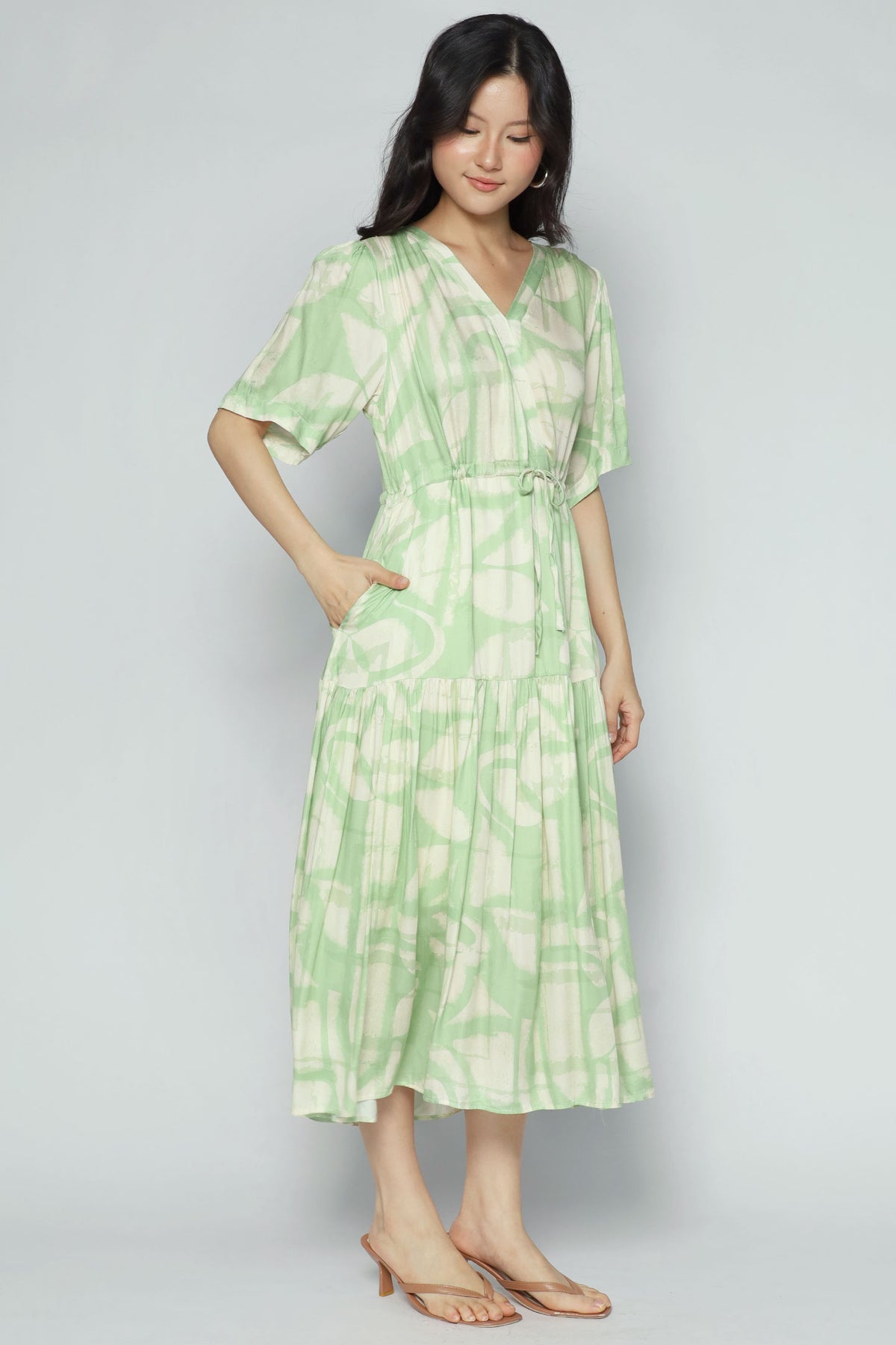 Reisha Dress in Sage Strokes