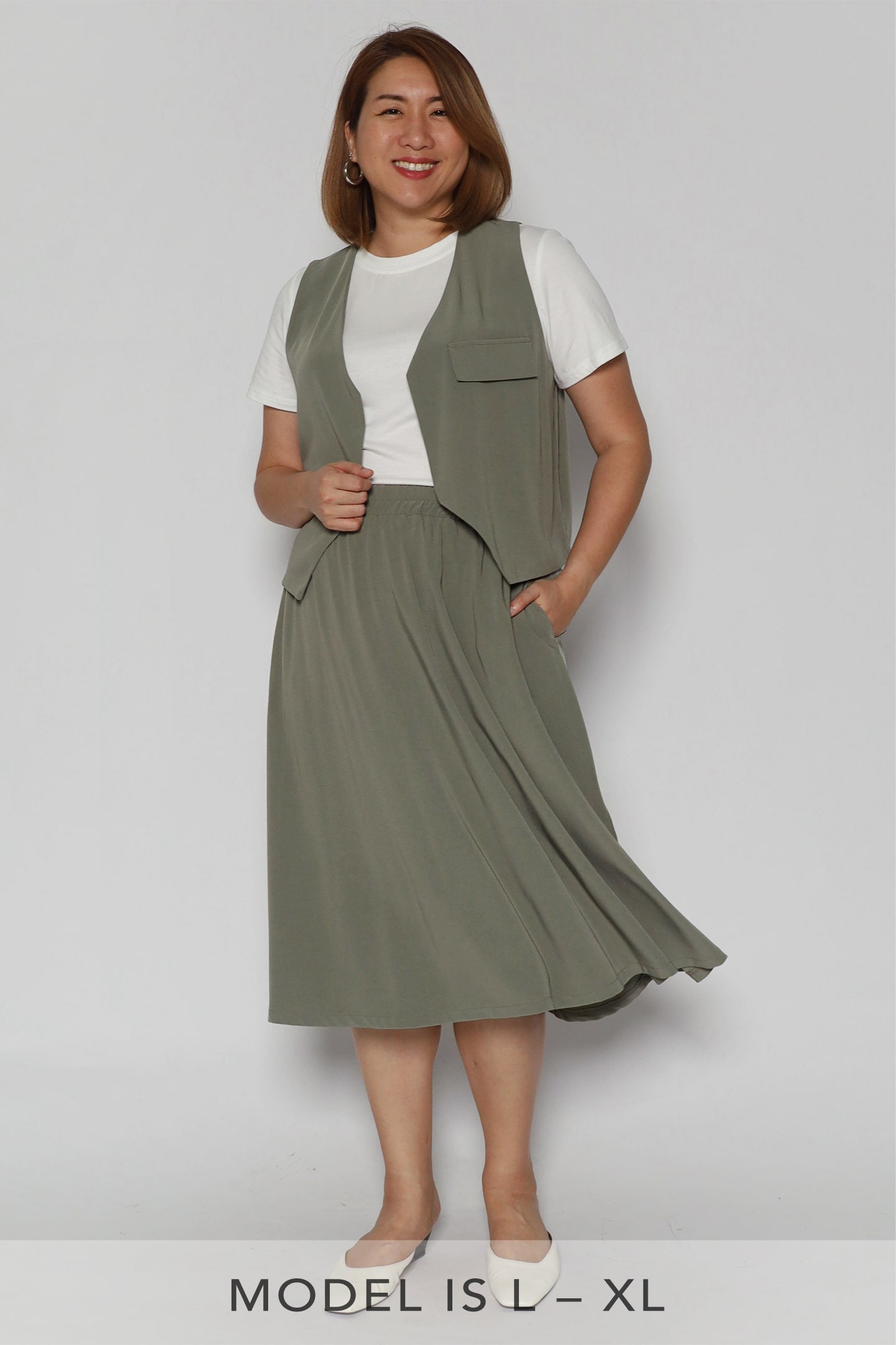 Remy 3 in 1 Vest Skirt Set in Green