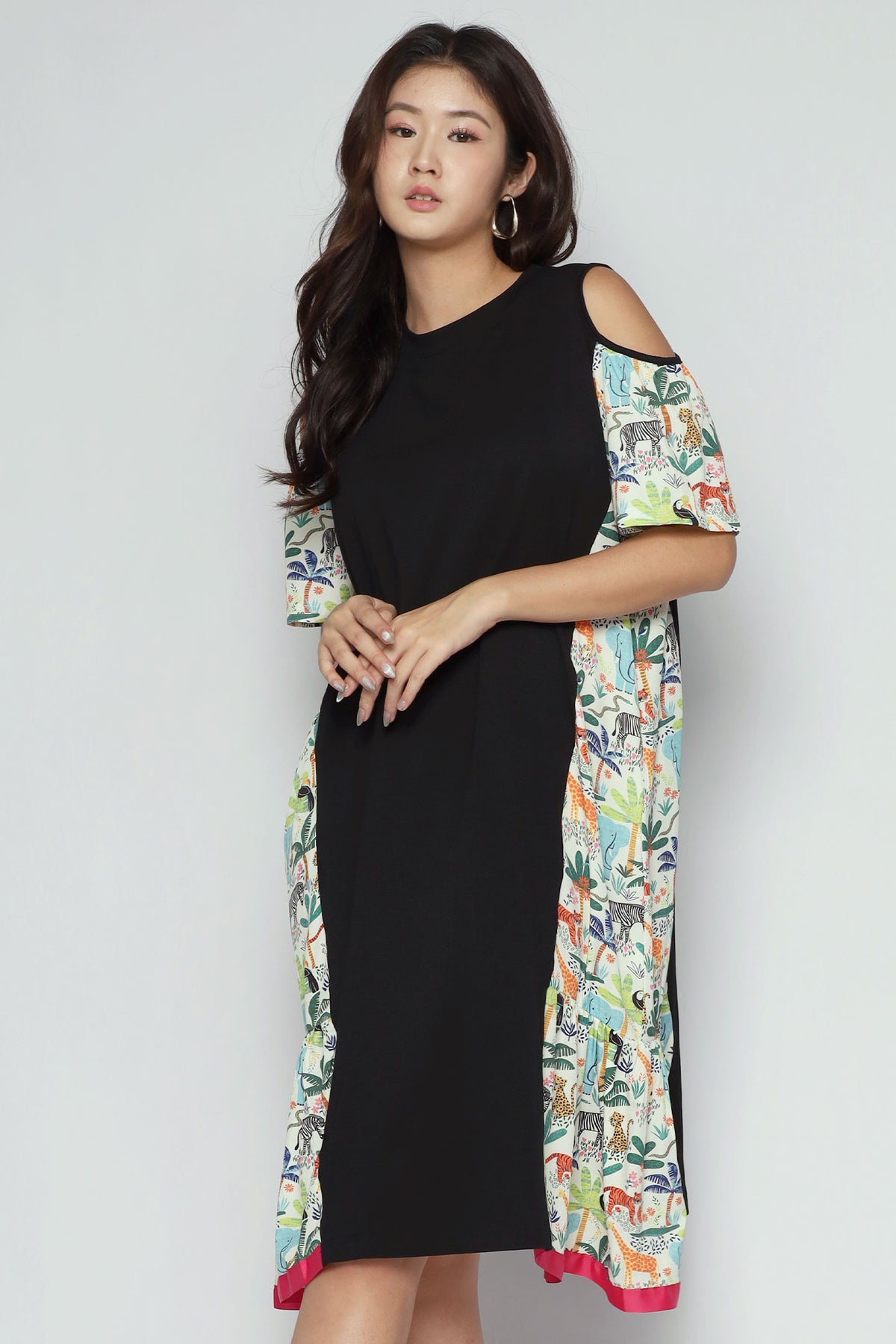 Roselle Cold Shoulder Dress in Animal Jungle