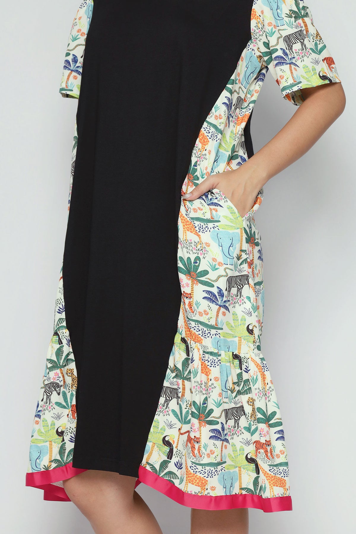 Roselle Cold Shoulder Dress in Animal Jungle