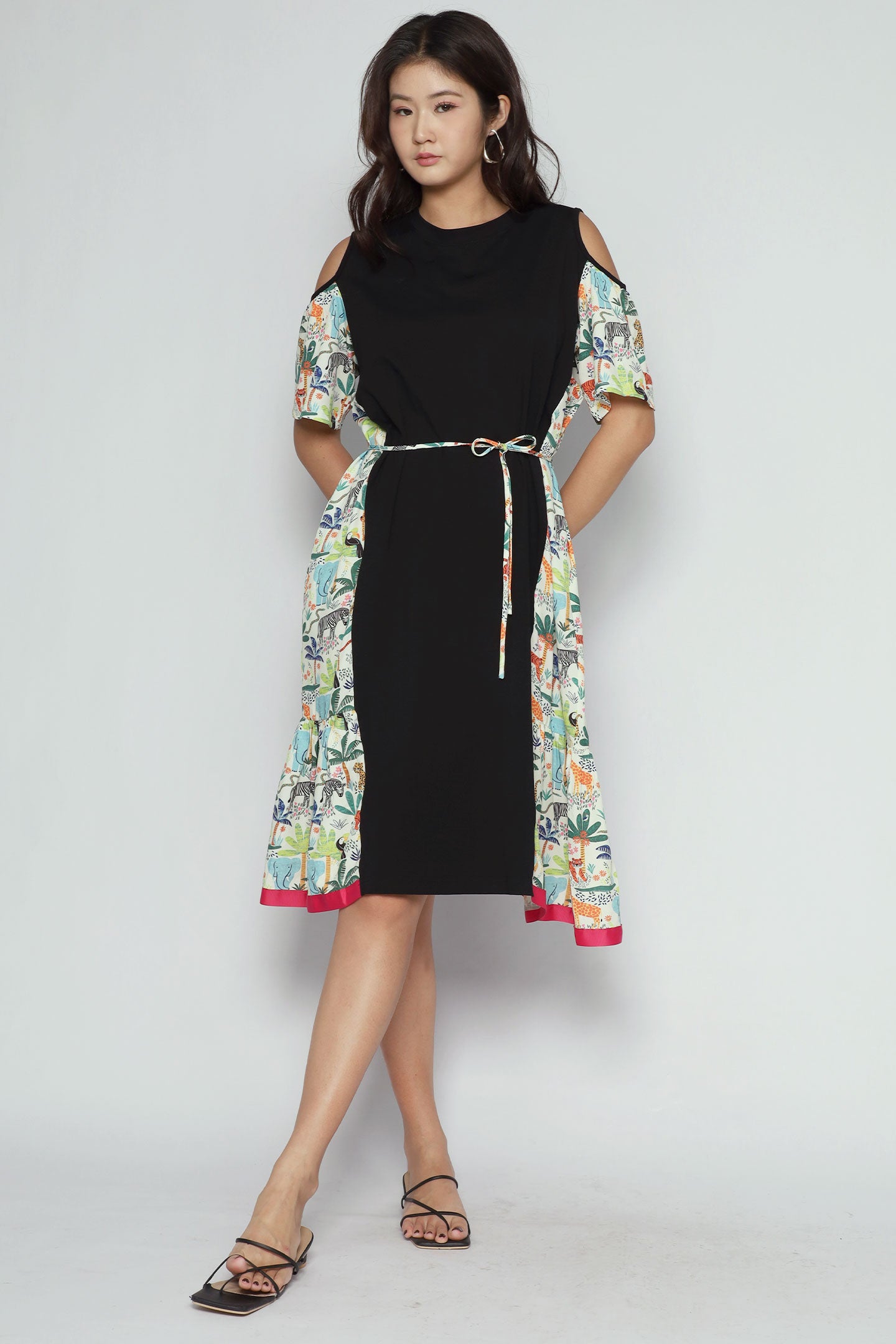 Roselle Cold Shoulder Dress in Animal Jungle