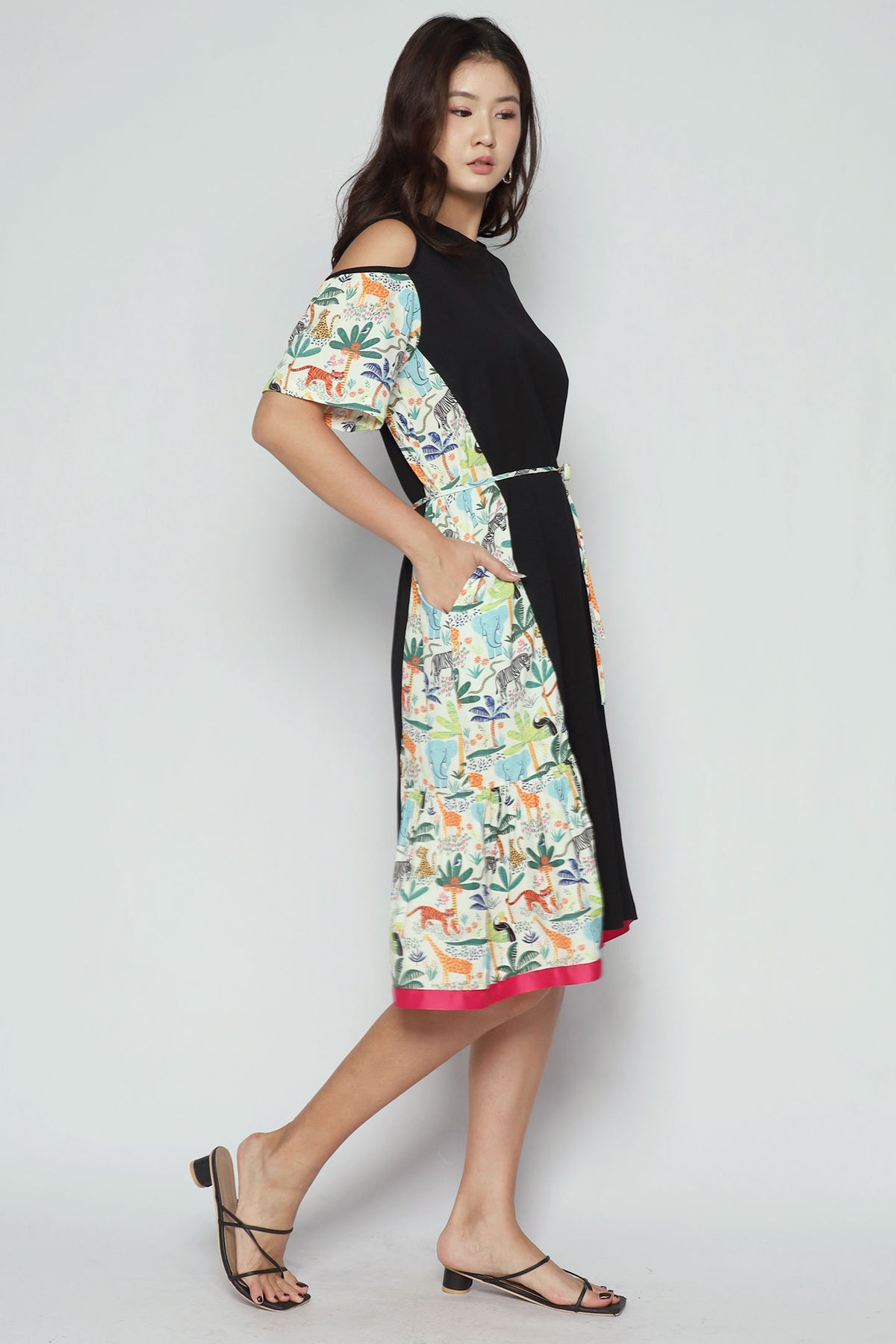 Roselle Cold Shoulder Dress in Animal Jungle