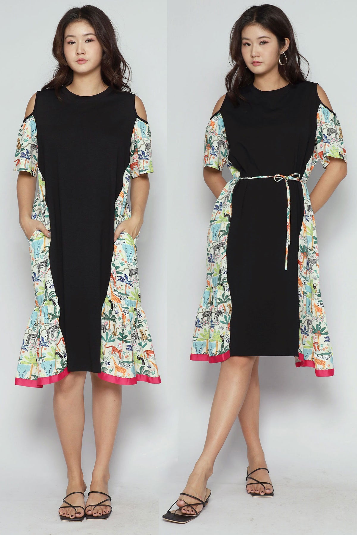 Roselle Cold Shoulder Dress in Animal Jungle