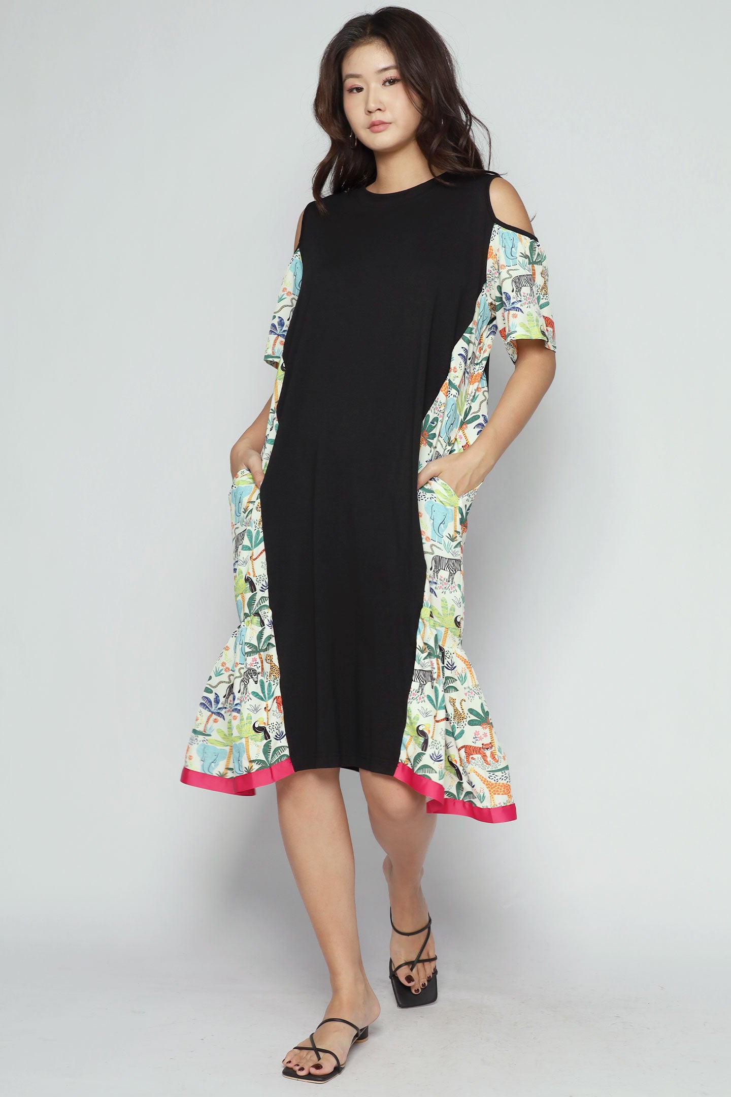 Roselle Cold Shoulder Dress in Animal Jungle