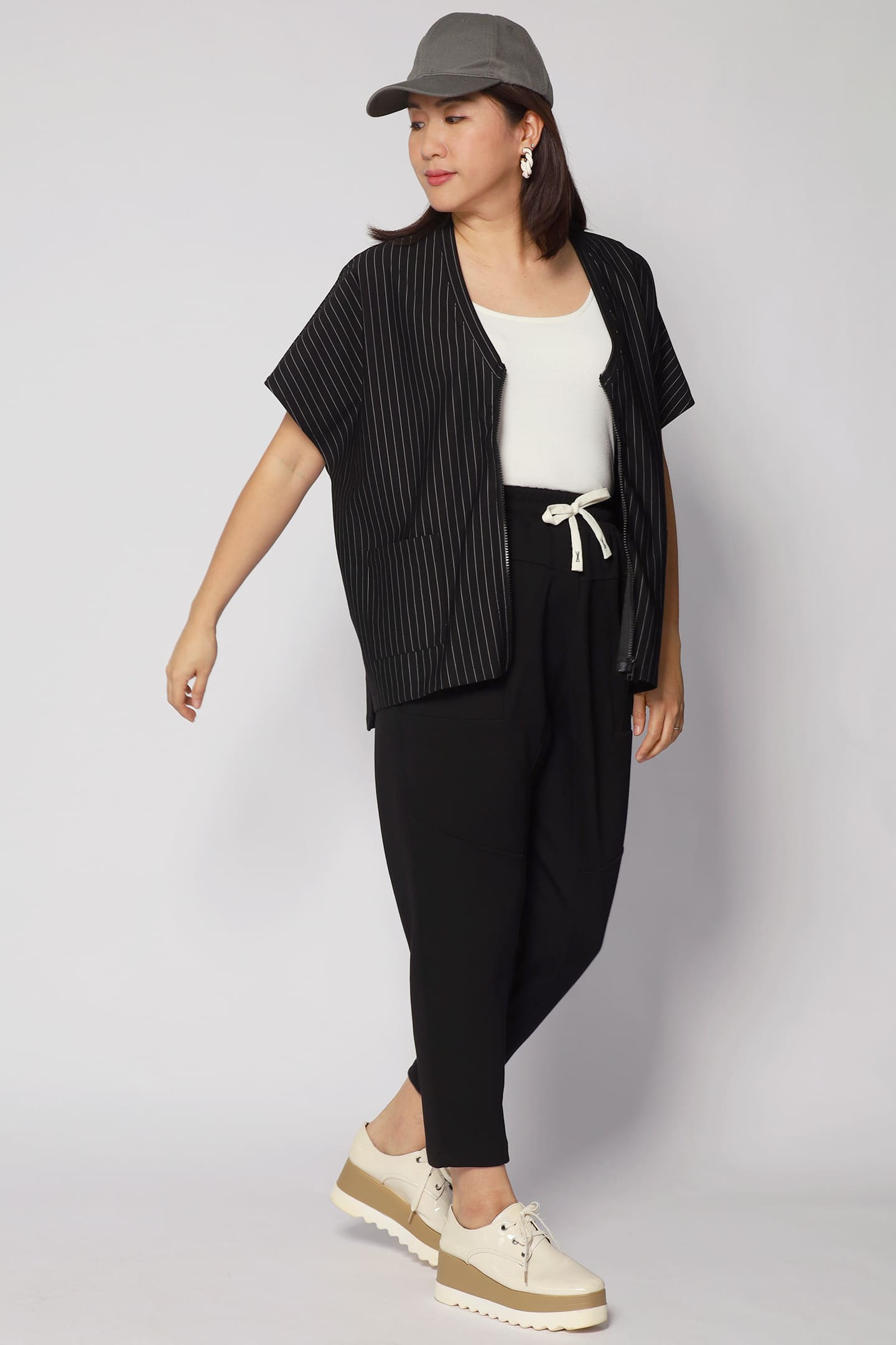 Ryanne Zipper Jacket in Black Stripes
