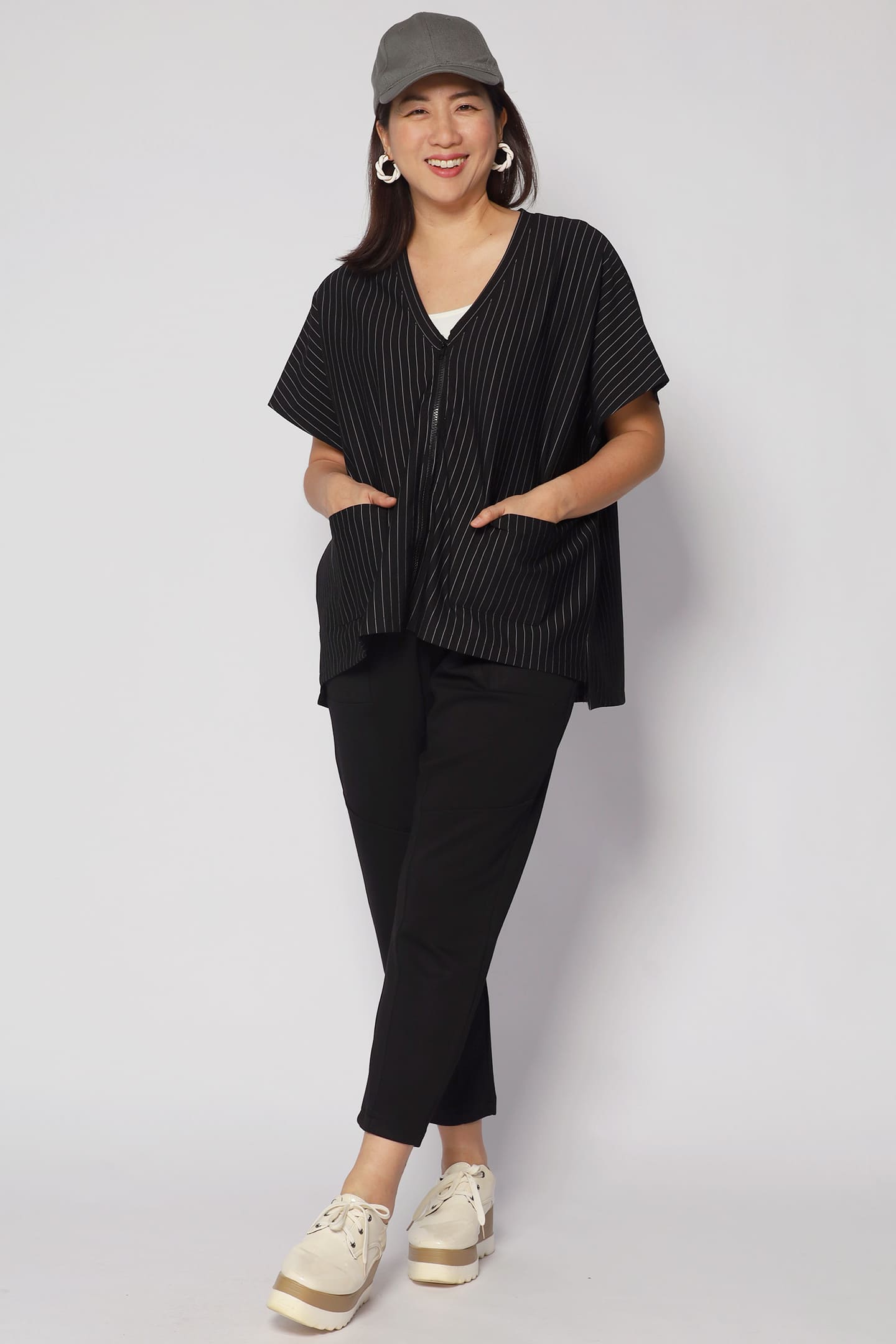 Ryanne Zipper Jacket in Black Stripes
