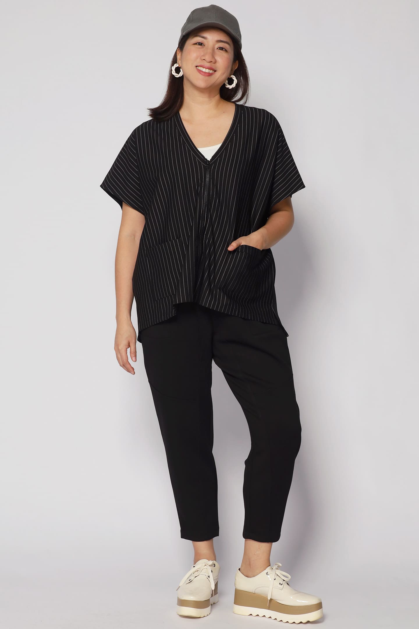 Ryanne Zipper Jacket in Black Stripes