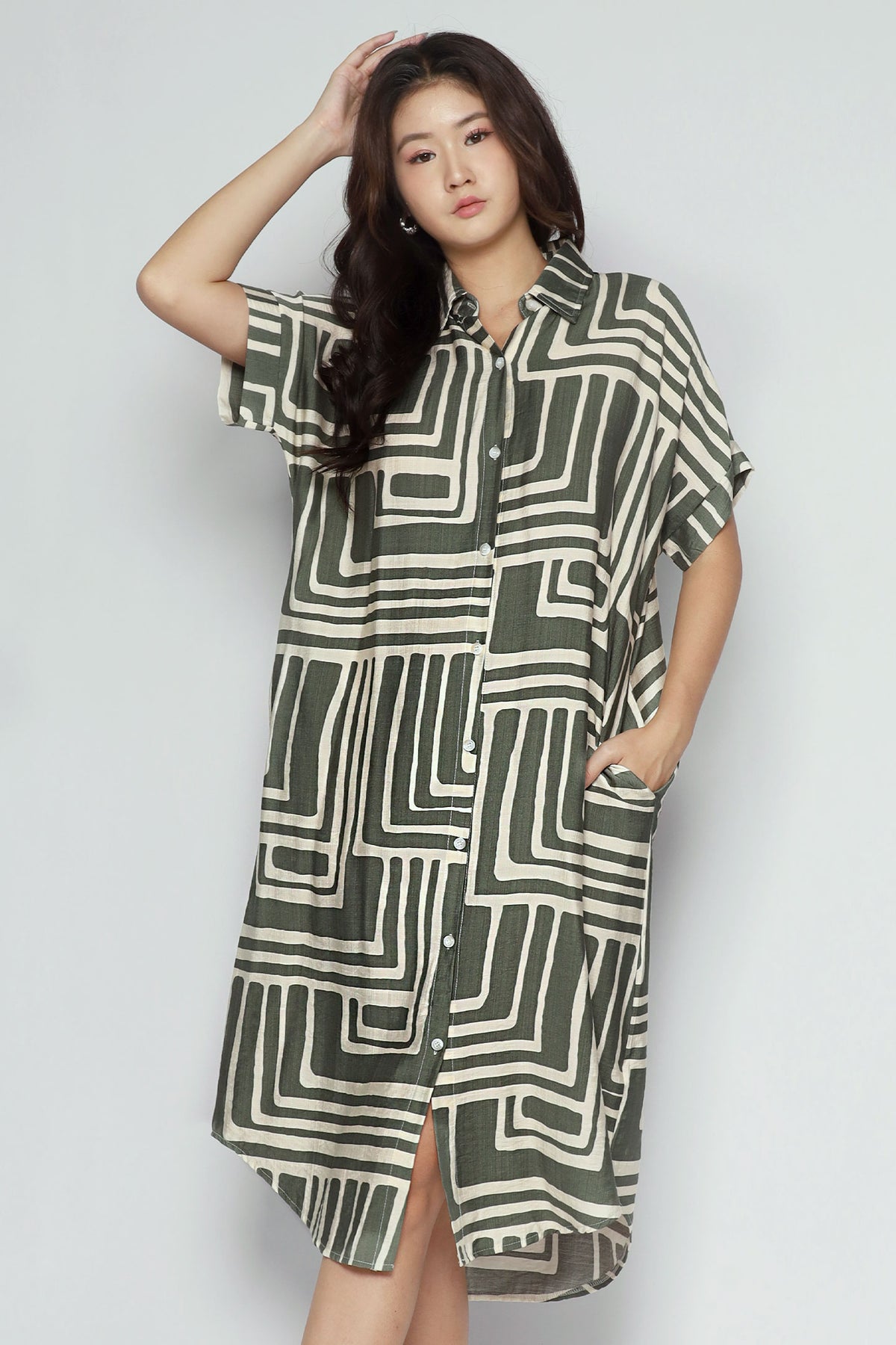 Backorders Shanny Shirt Dress in Green Tracks