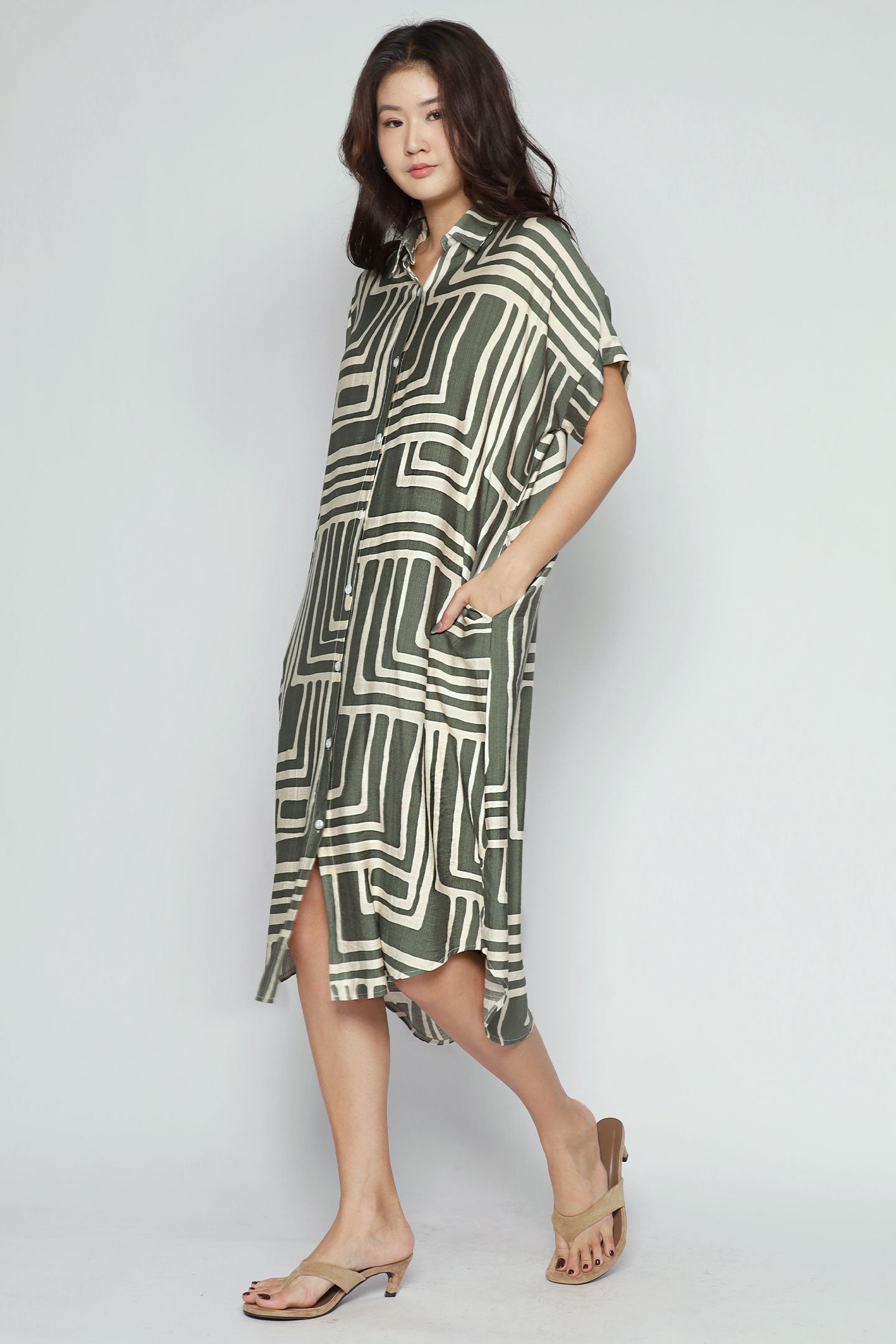 Backorders Shanny Shirt Dress in Green Tracks