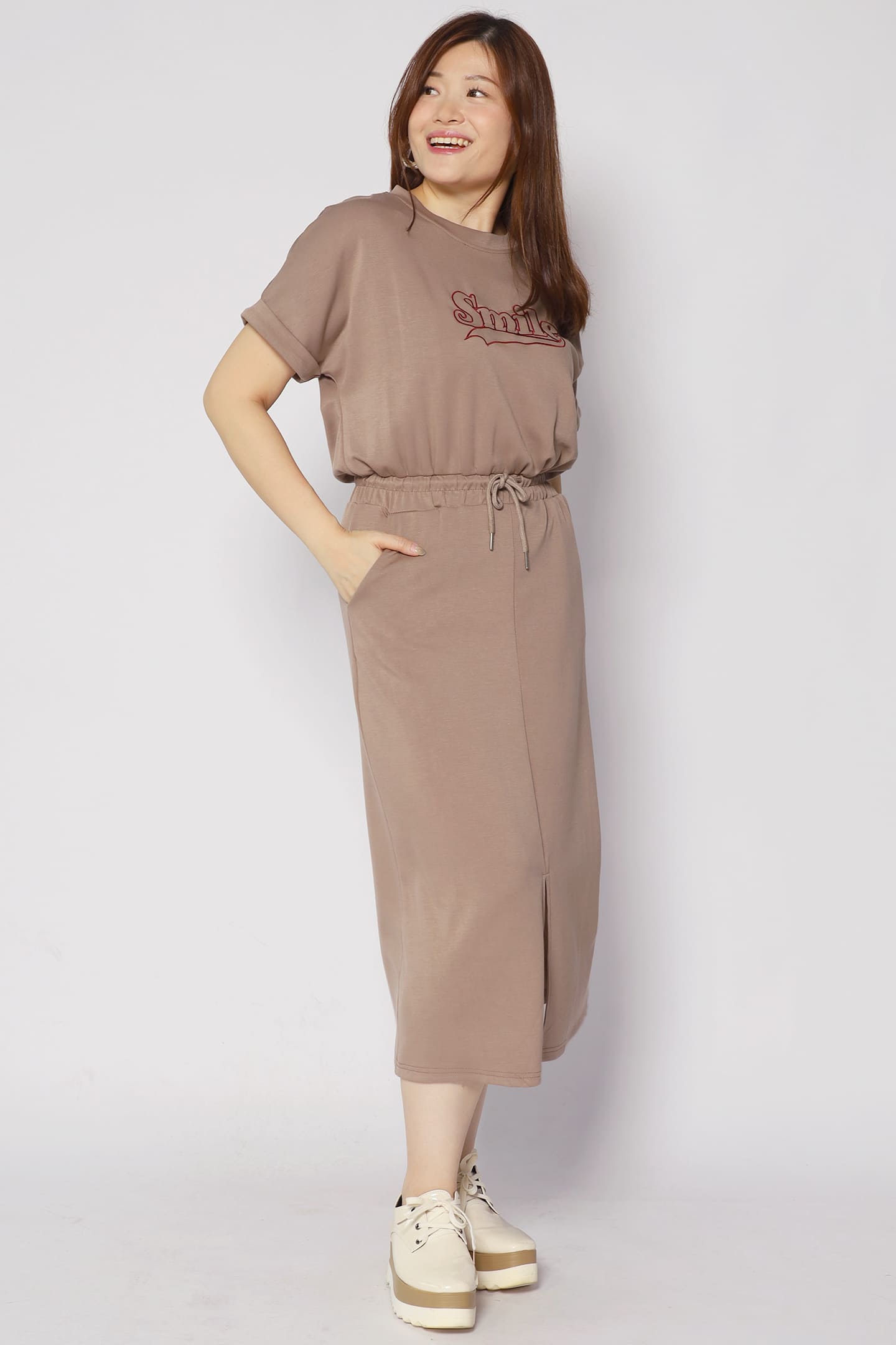 Backorders Smiling at You Dress in Khaki Brown