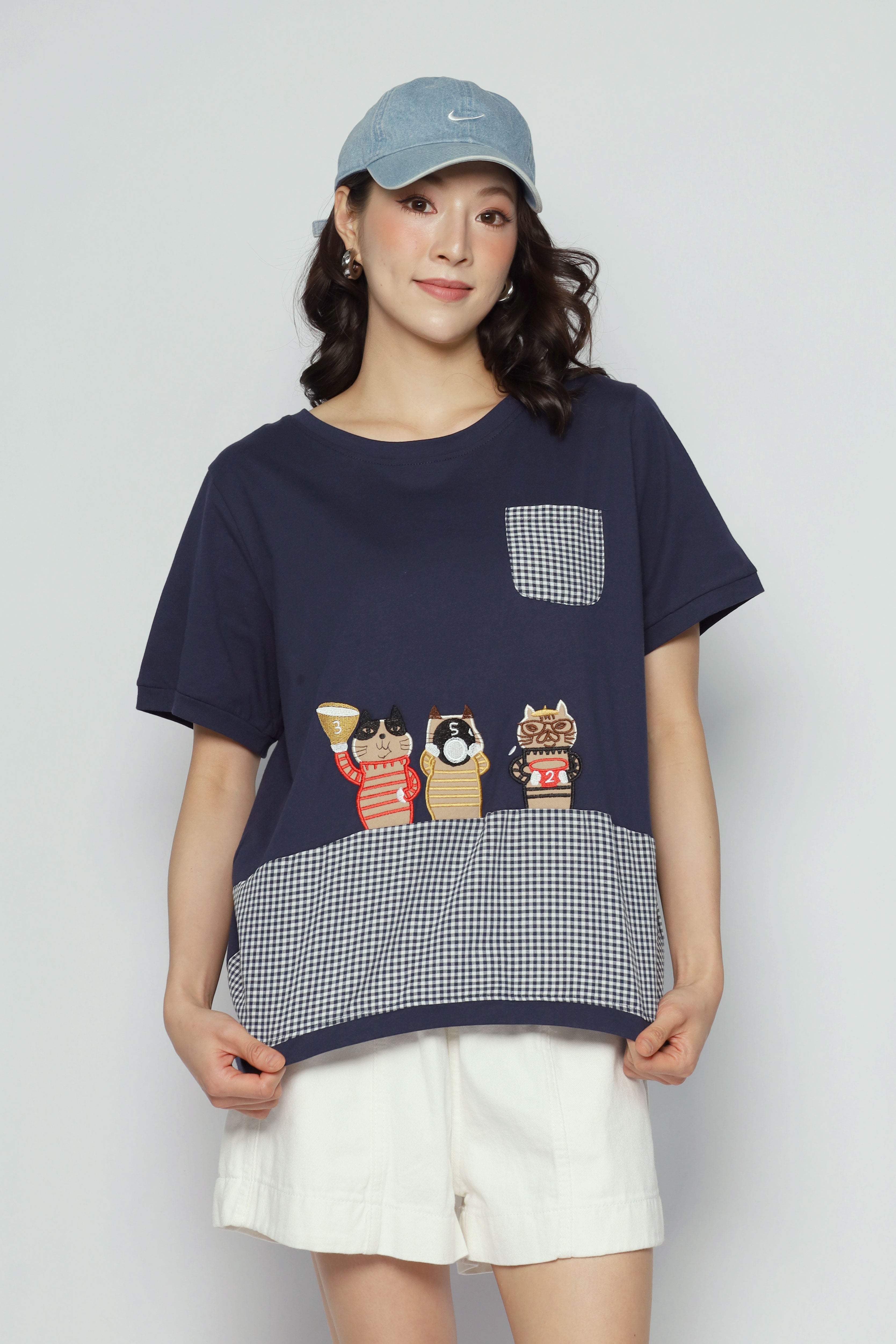 Sneaky Cat Checkered Top
