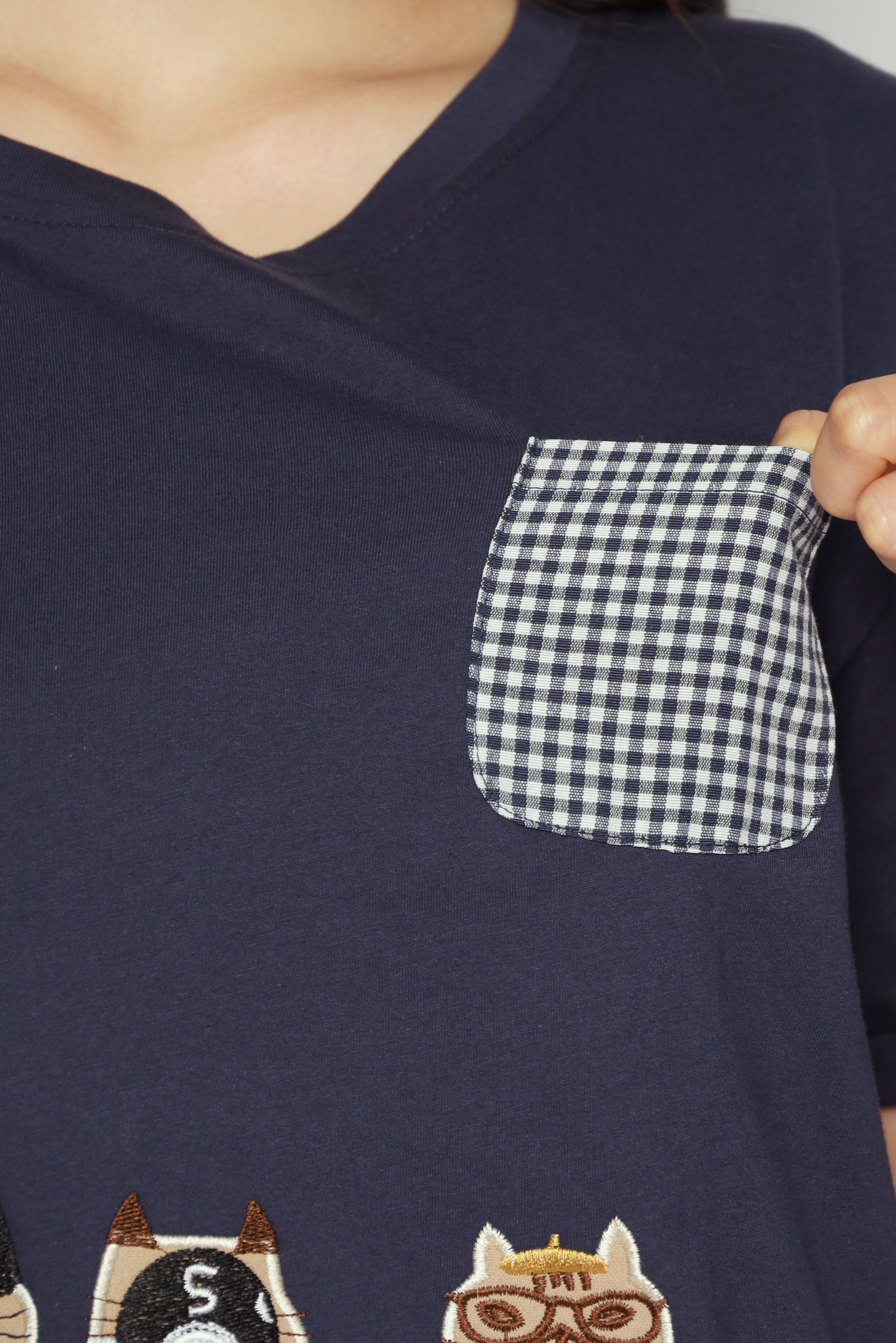Sneaky Cat Checkered Top