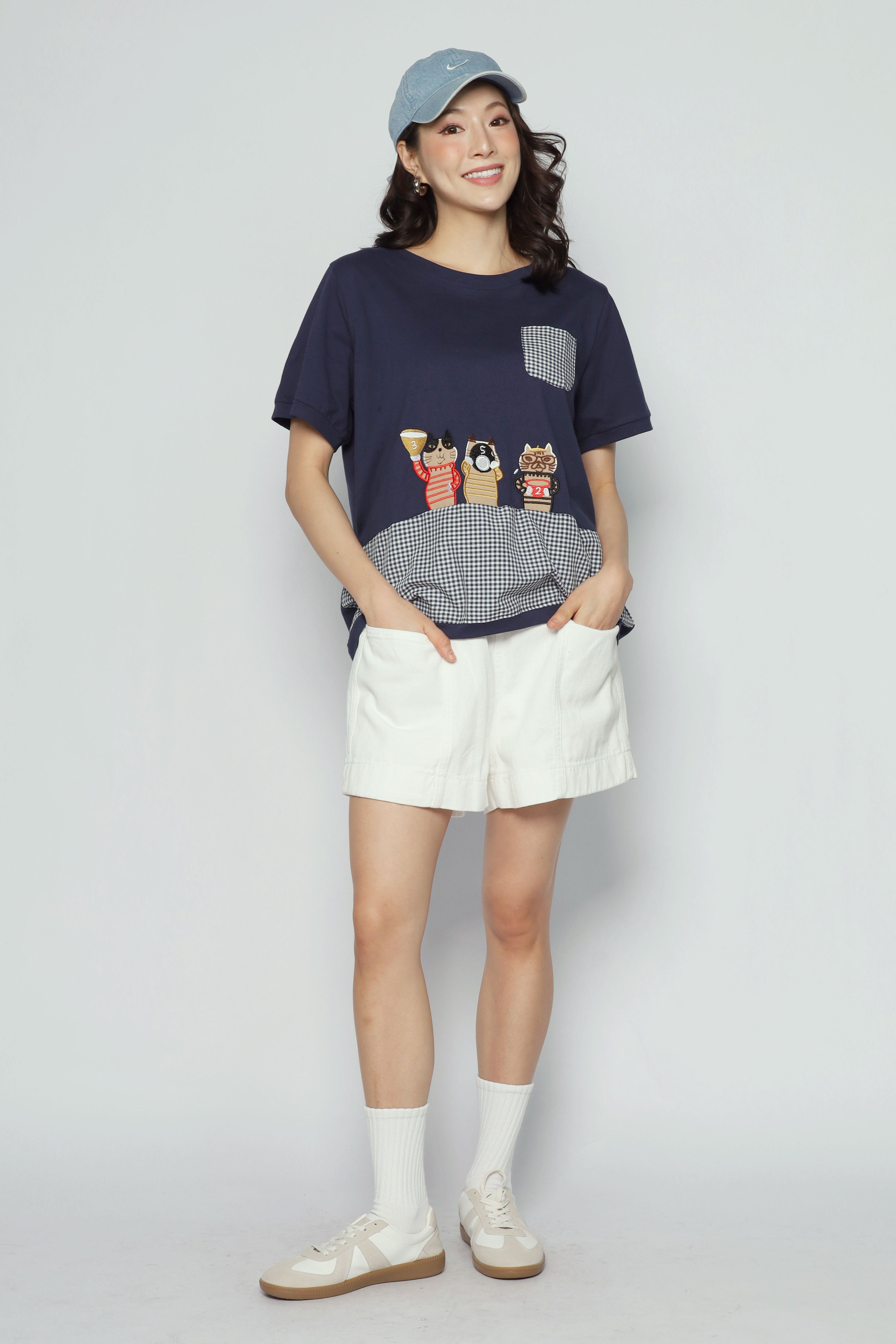 Sneaky Cat Checkered Top