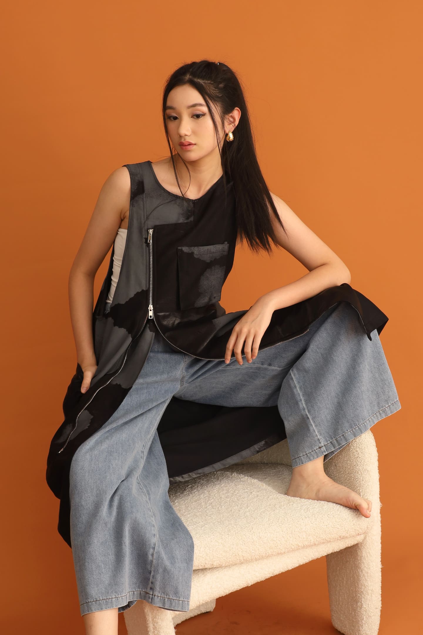 CHOSEN - Song Shimmer Zipper Longline Top / Dress