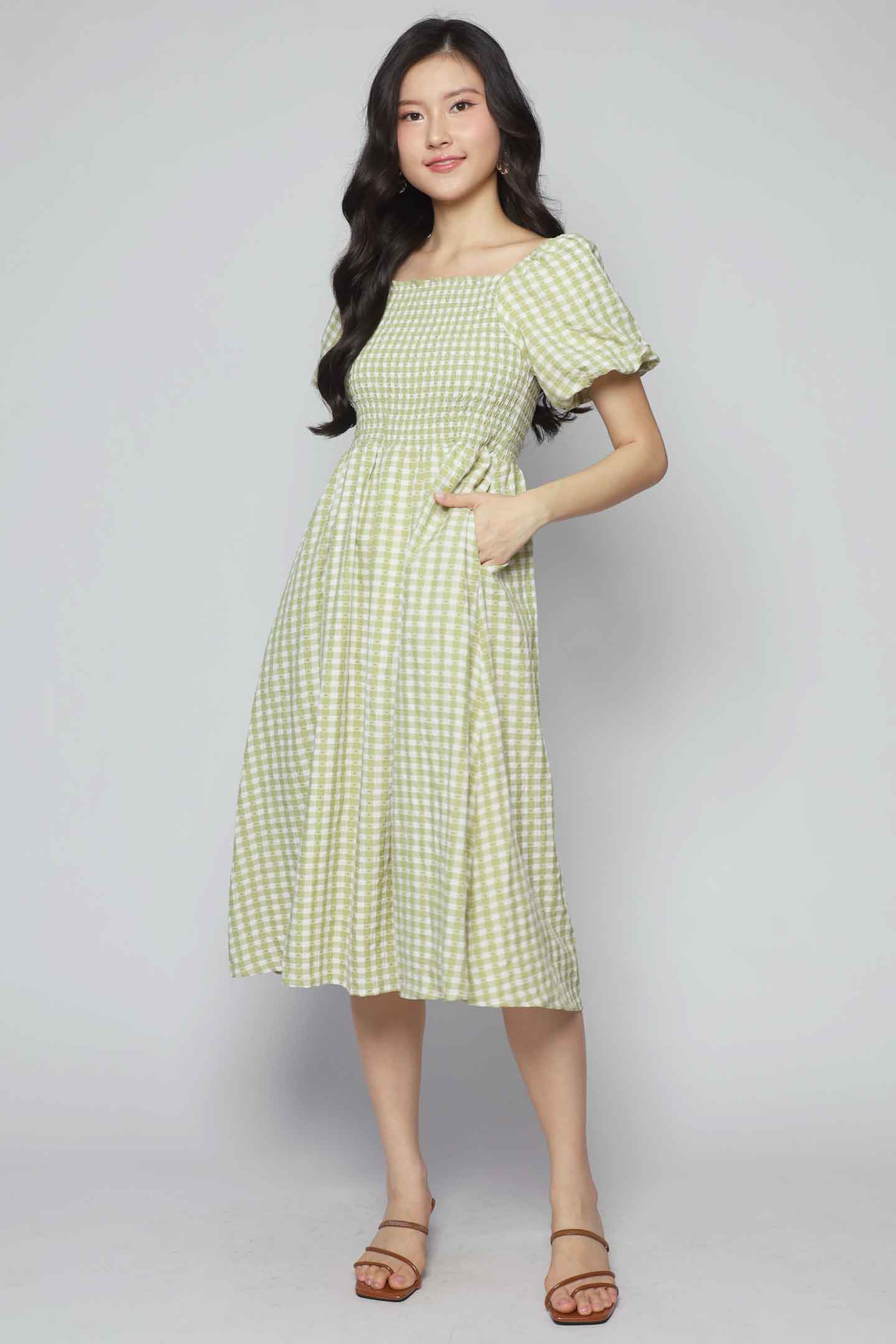 Sora Dress in Green Checkmate