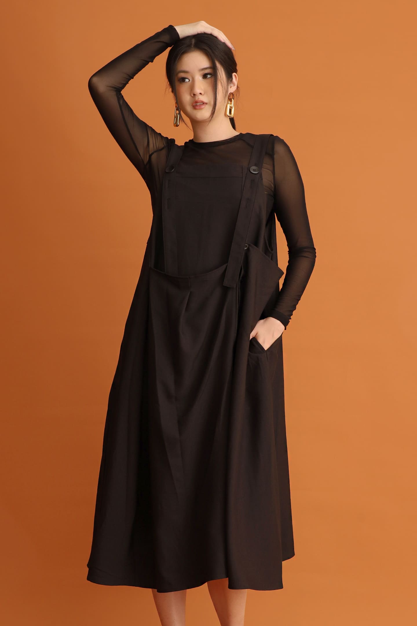 CHOSEN - Sunmi Pinafore Dress in Black
