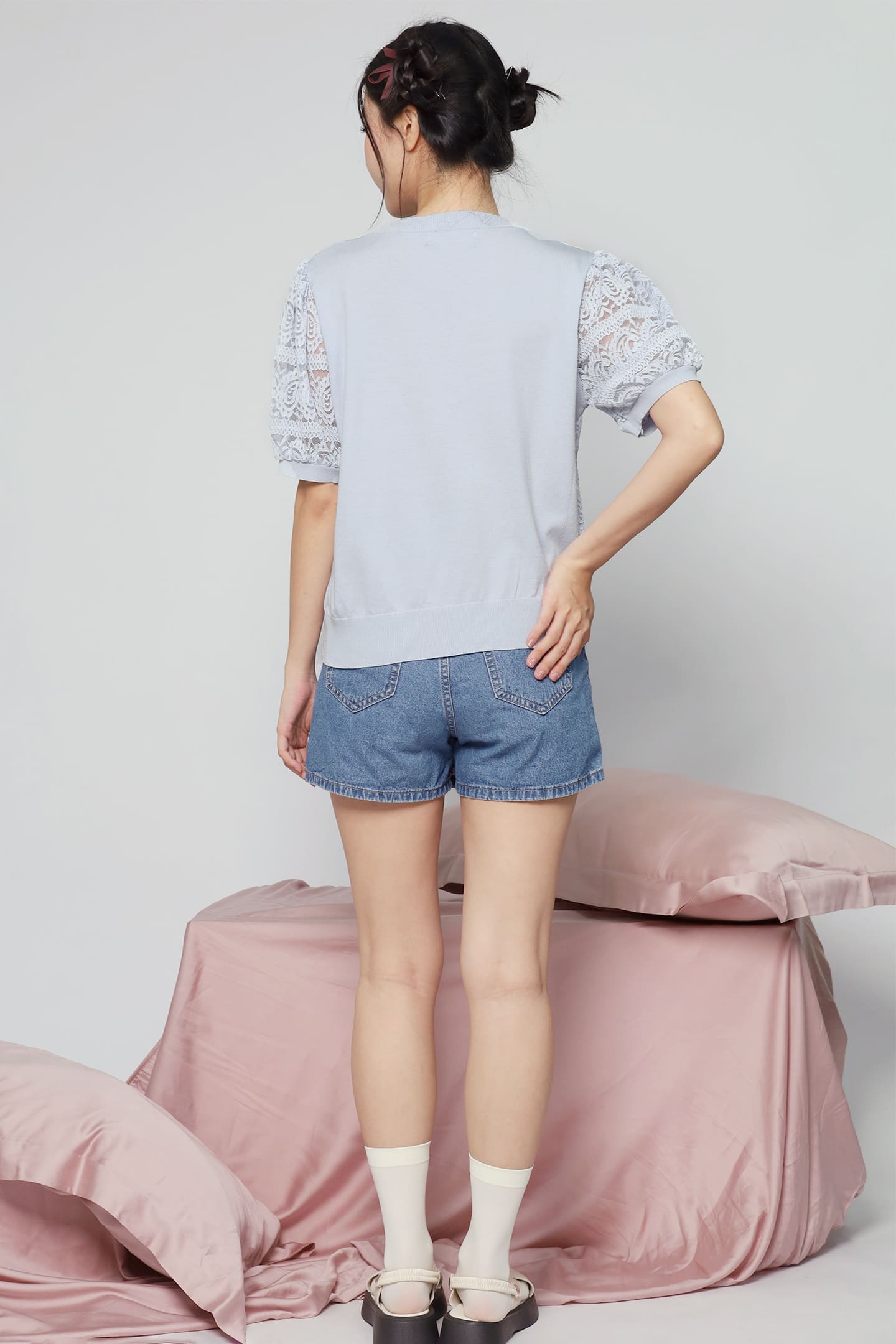 JOY - Suziki Crochet Knit Top in Baby Blue