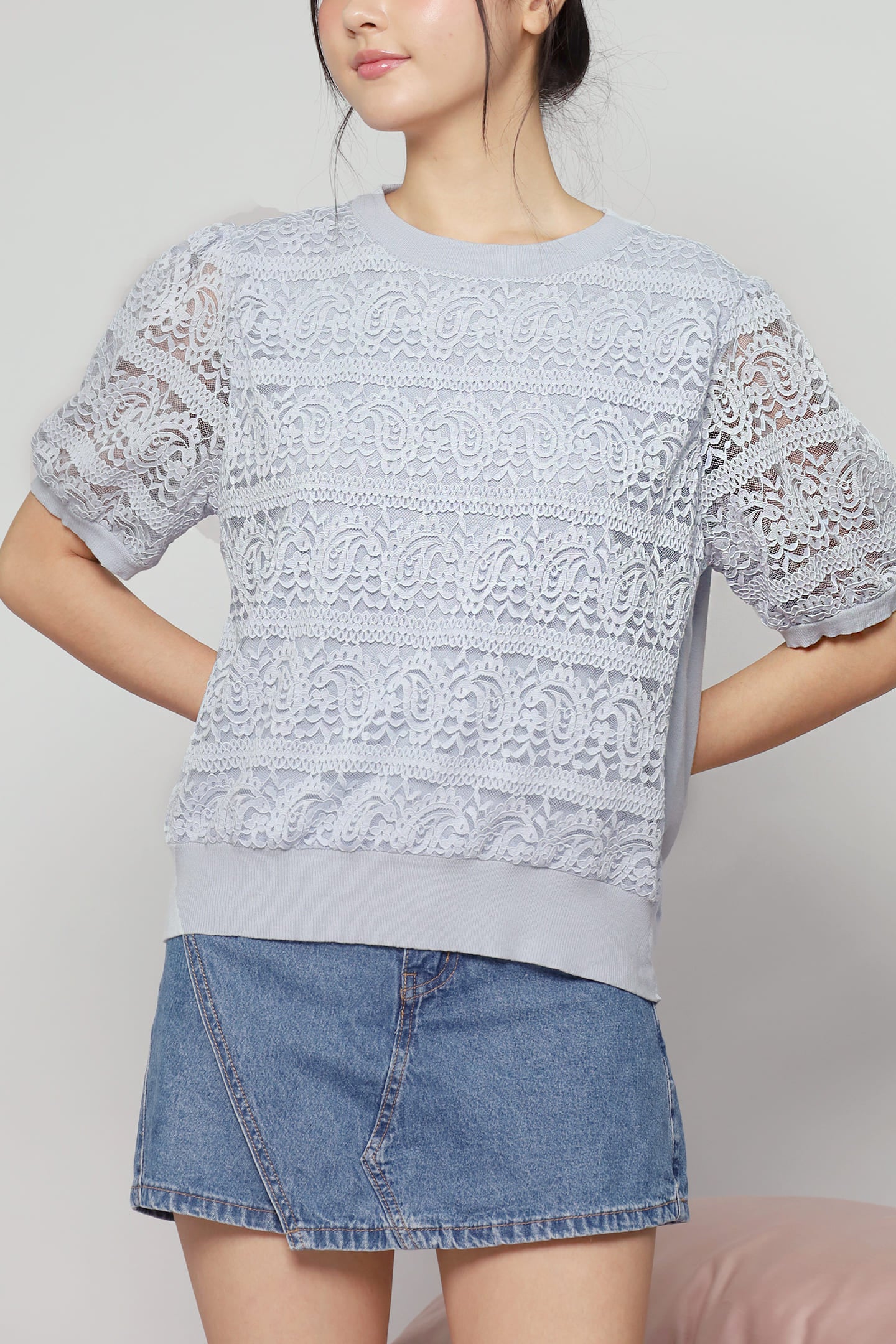 JOY - Suziki Crochet Knit Top in Baby Blue