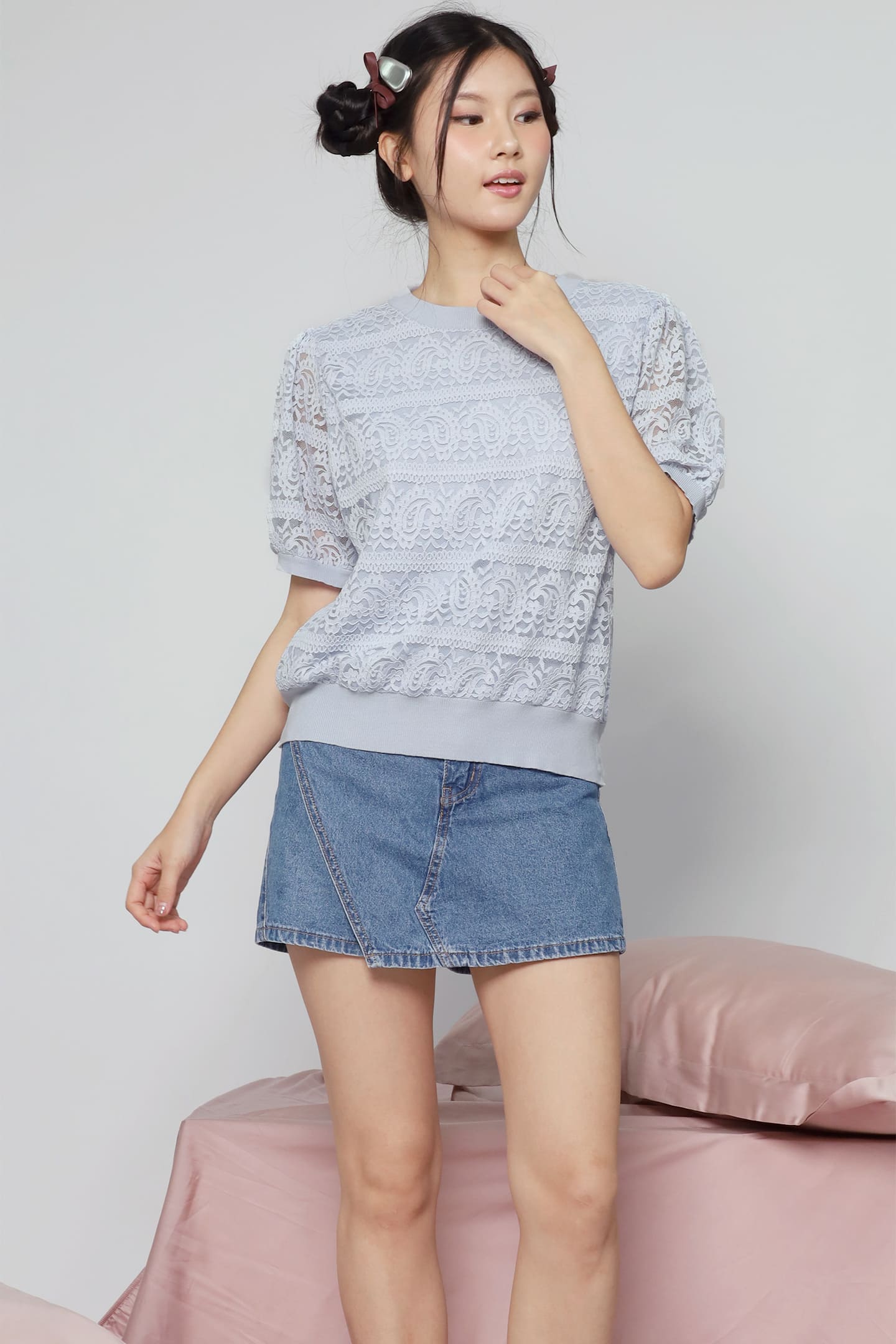 JOY - Suziki Crochet Knit Top in Baby Blue