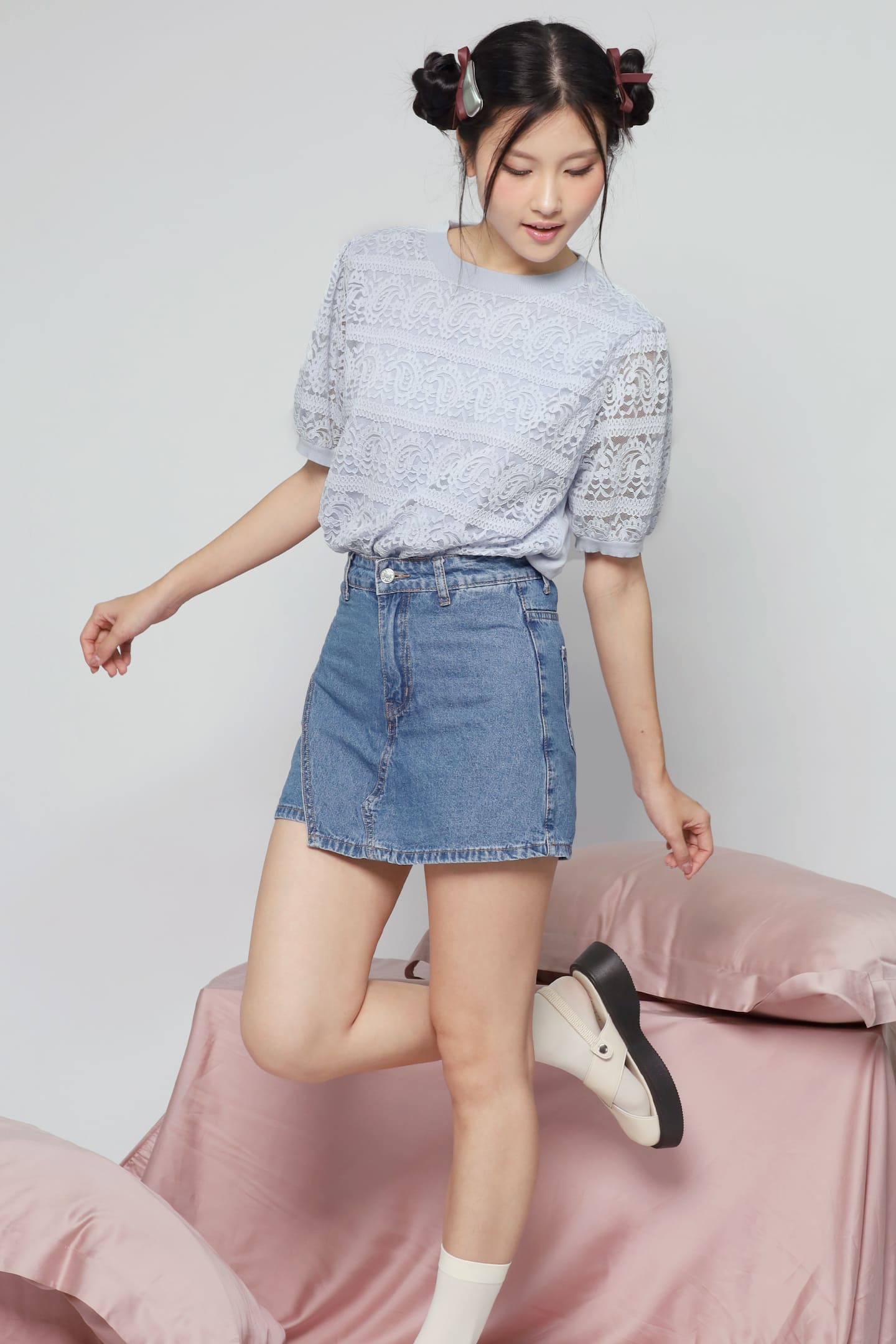 JOY - Suziki Crochet Knit Top in Baby Blue