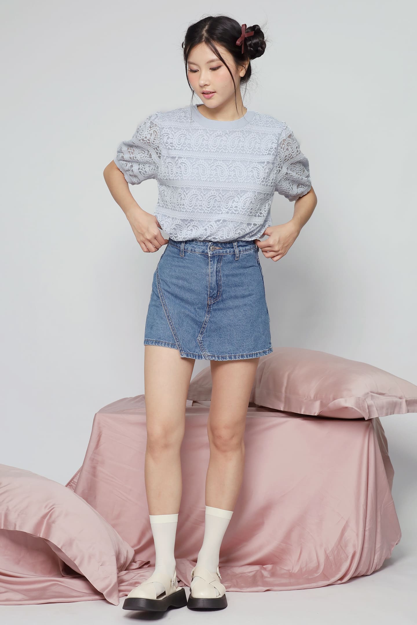 JOY - Suziki Crochet Knit Top in Baby Blue