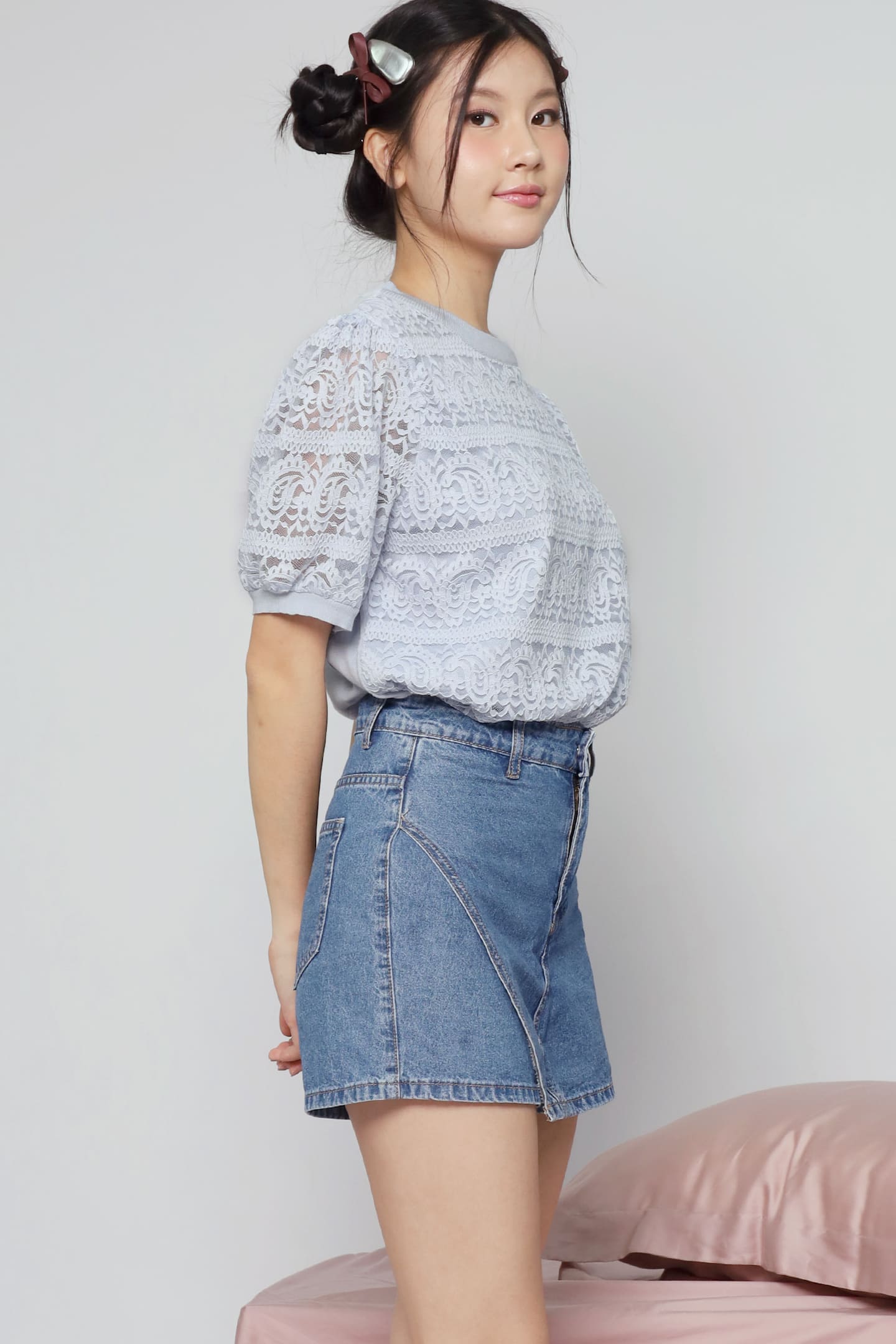 JOY - Suziki Crochet Knit Top in Baby Blue
